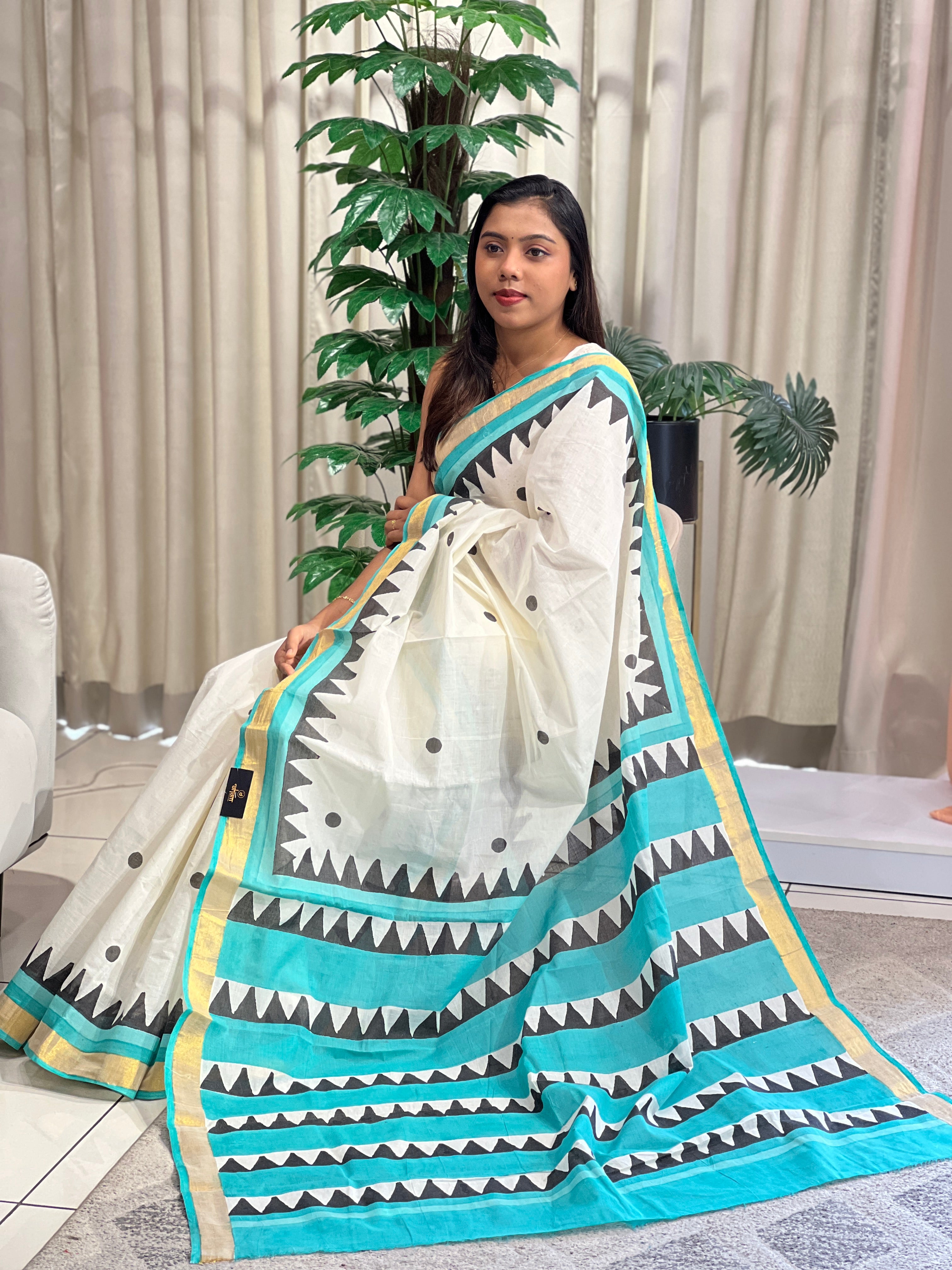 Temple Border Pattern Kerala Cotton Saree | JSC327