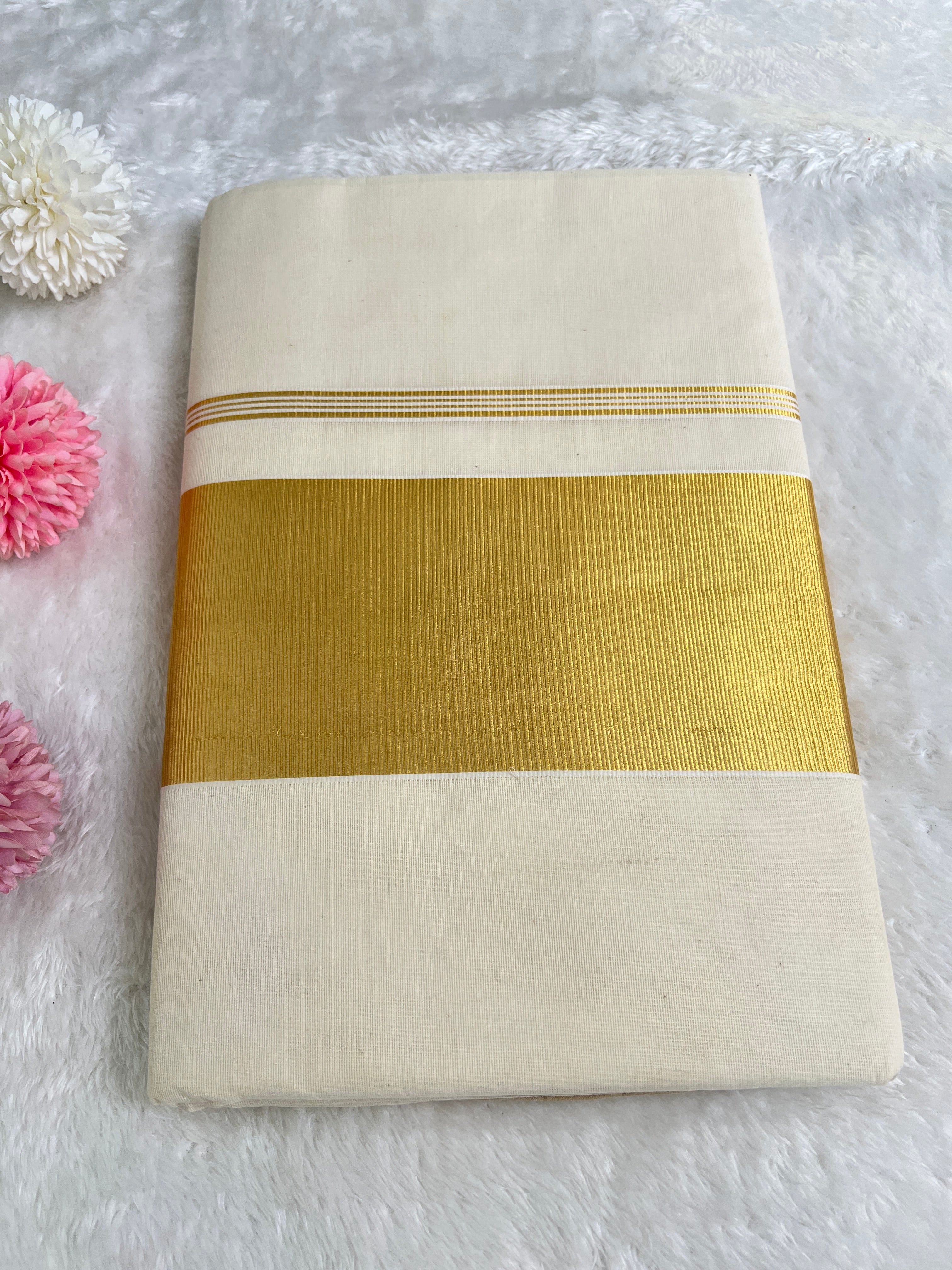 Golden Kasavu Pattern Border Kerala Cotton Saree | GAT479