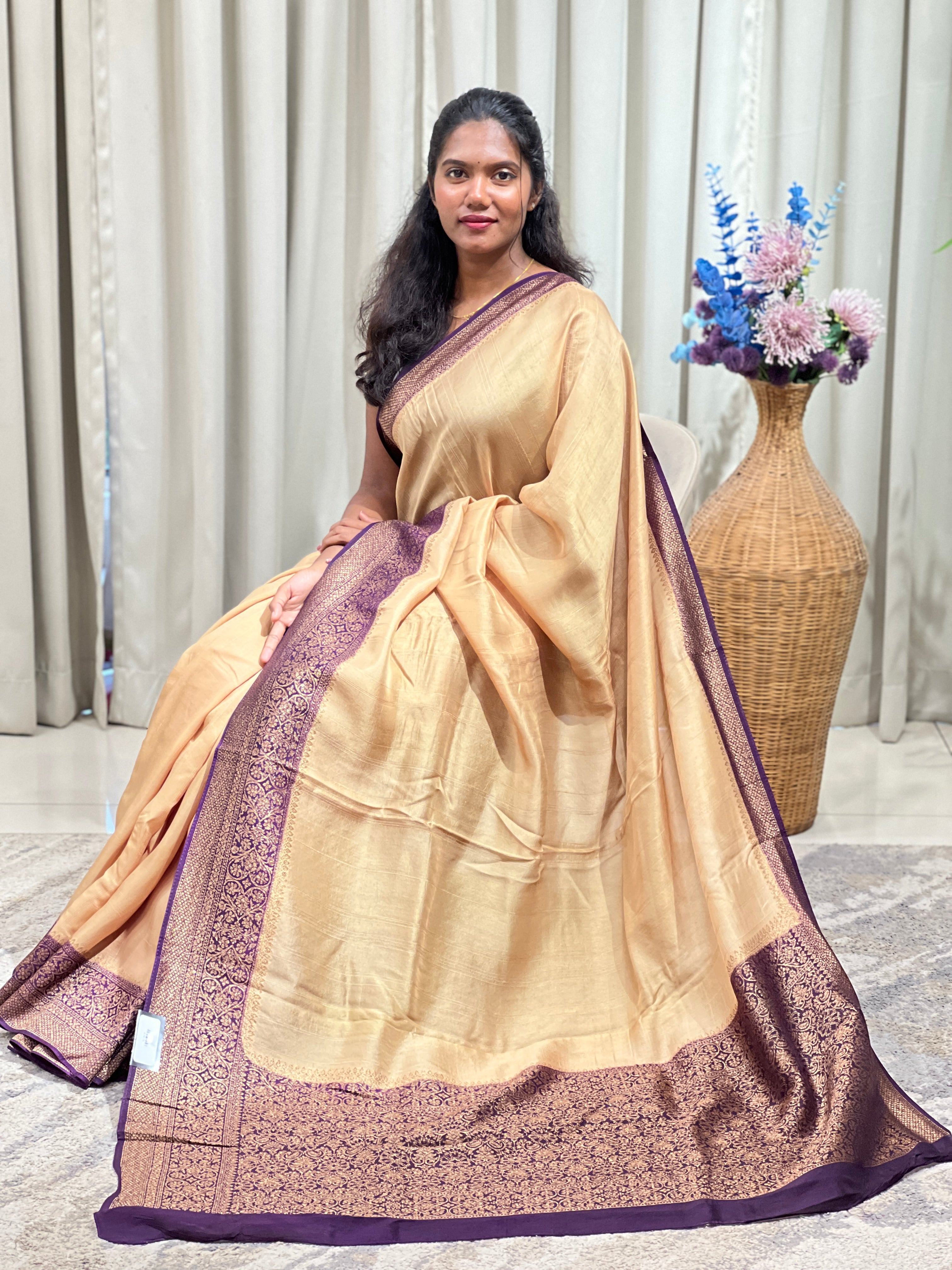 Contrast Border Pattern Semi Tussar Saree | RS107