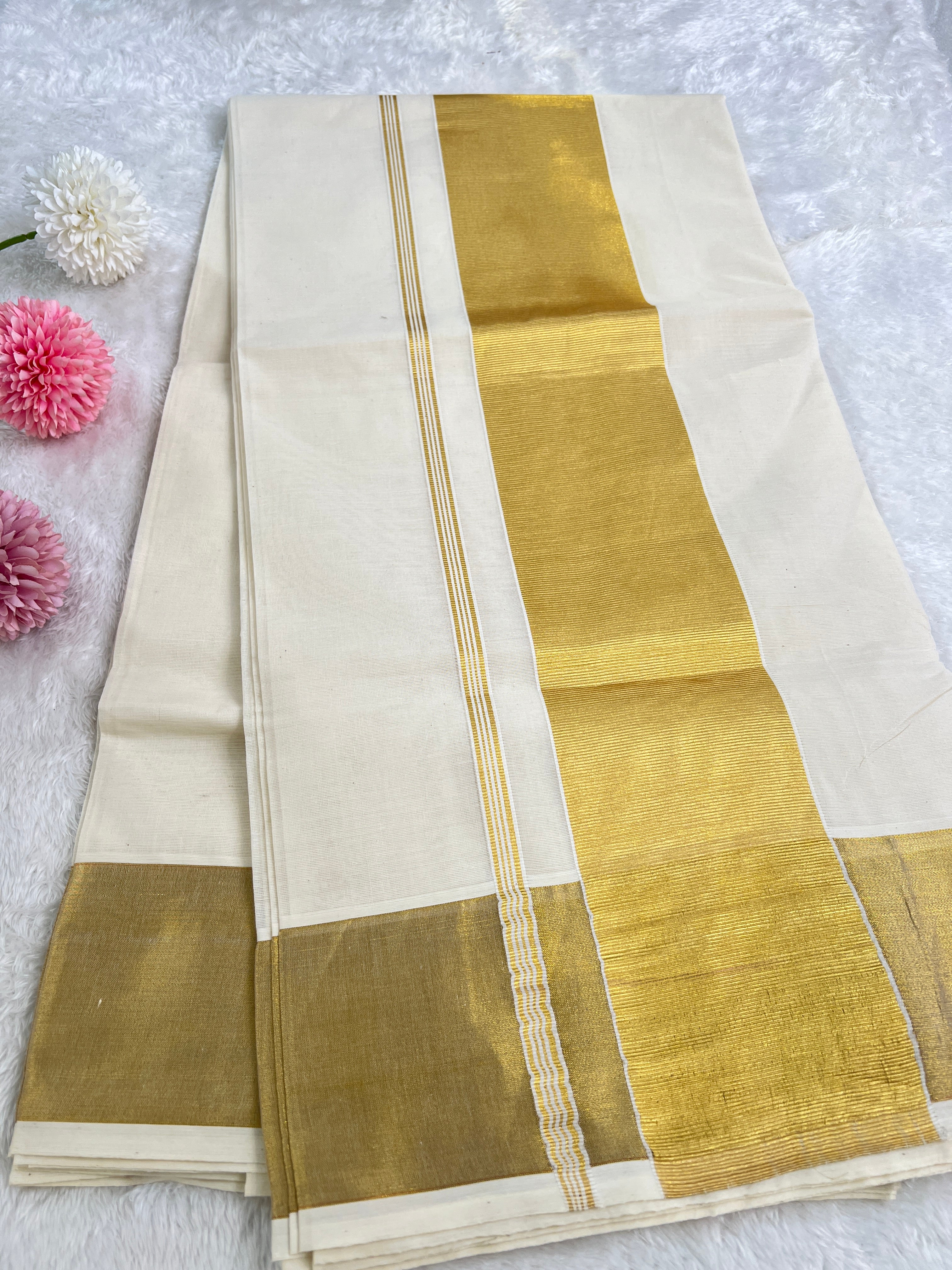 Golden Kasavu Pattern Border Kerala Cotton Saree | GAT479