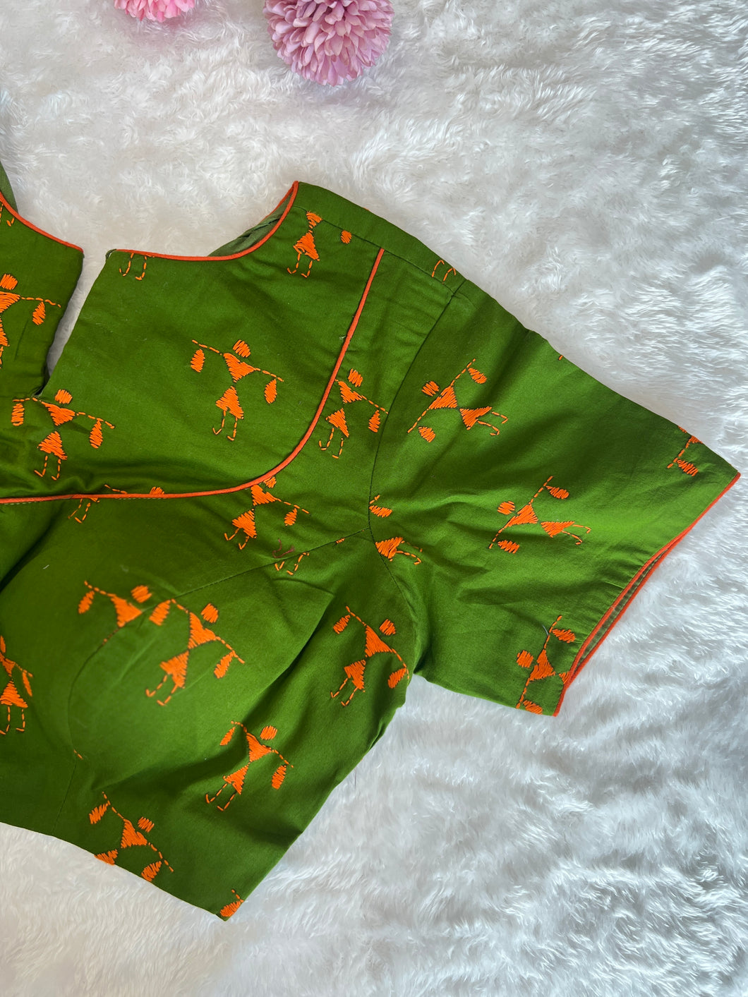 Warli Hand Embroidery Detailed Cotton Stitched Blouse | DNB120