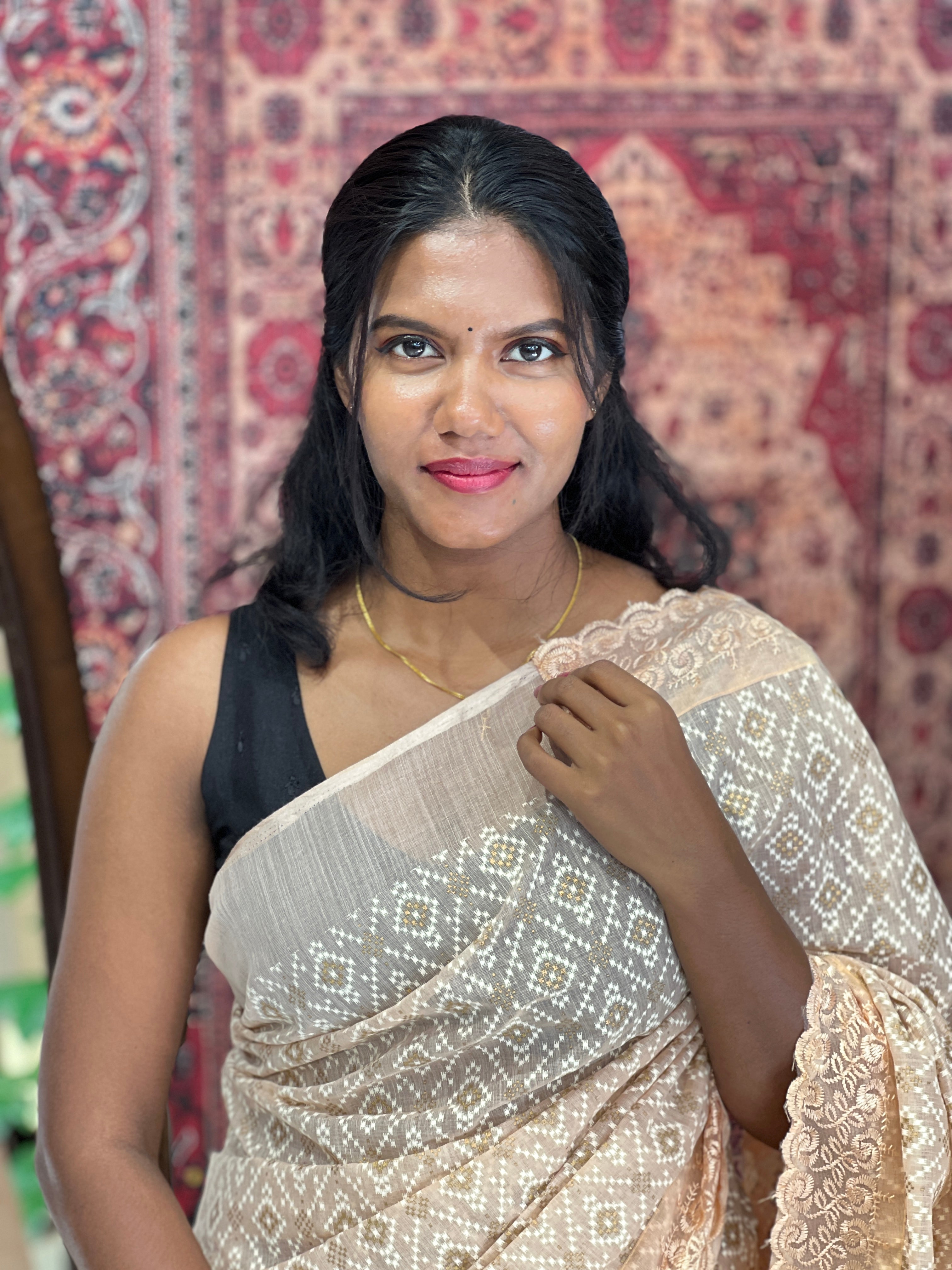 Foil Paint Highlight With Embroidery Detailed Cotton Linen Saree | VDA137