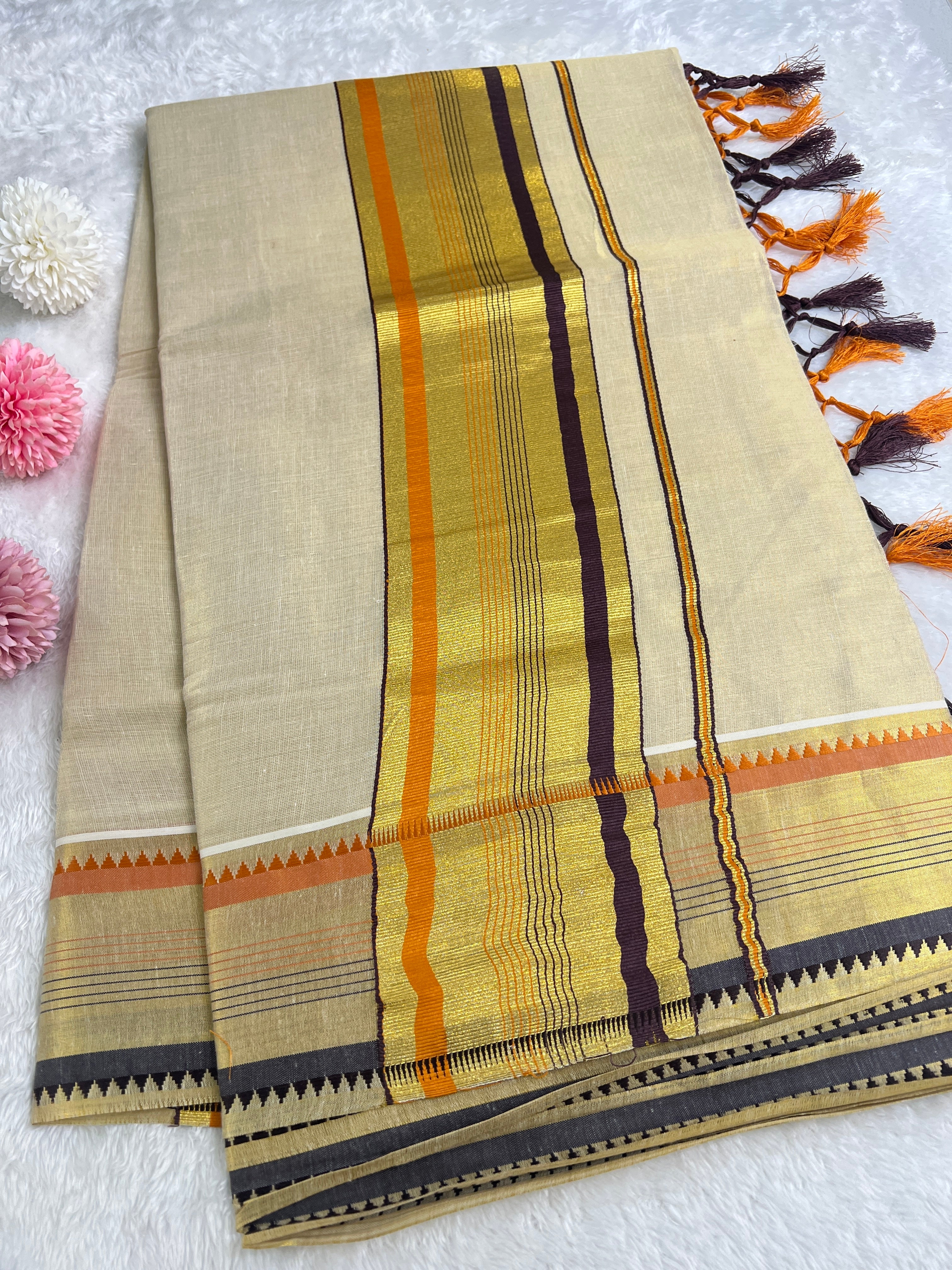 Golden Kasavu Pattern Tissue Saree | GAT473