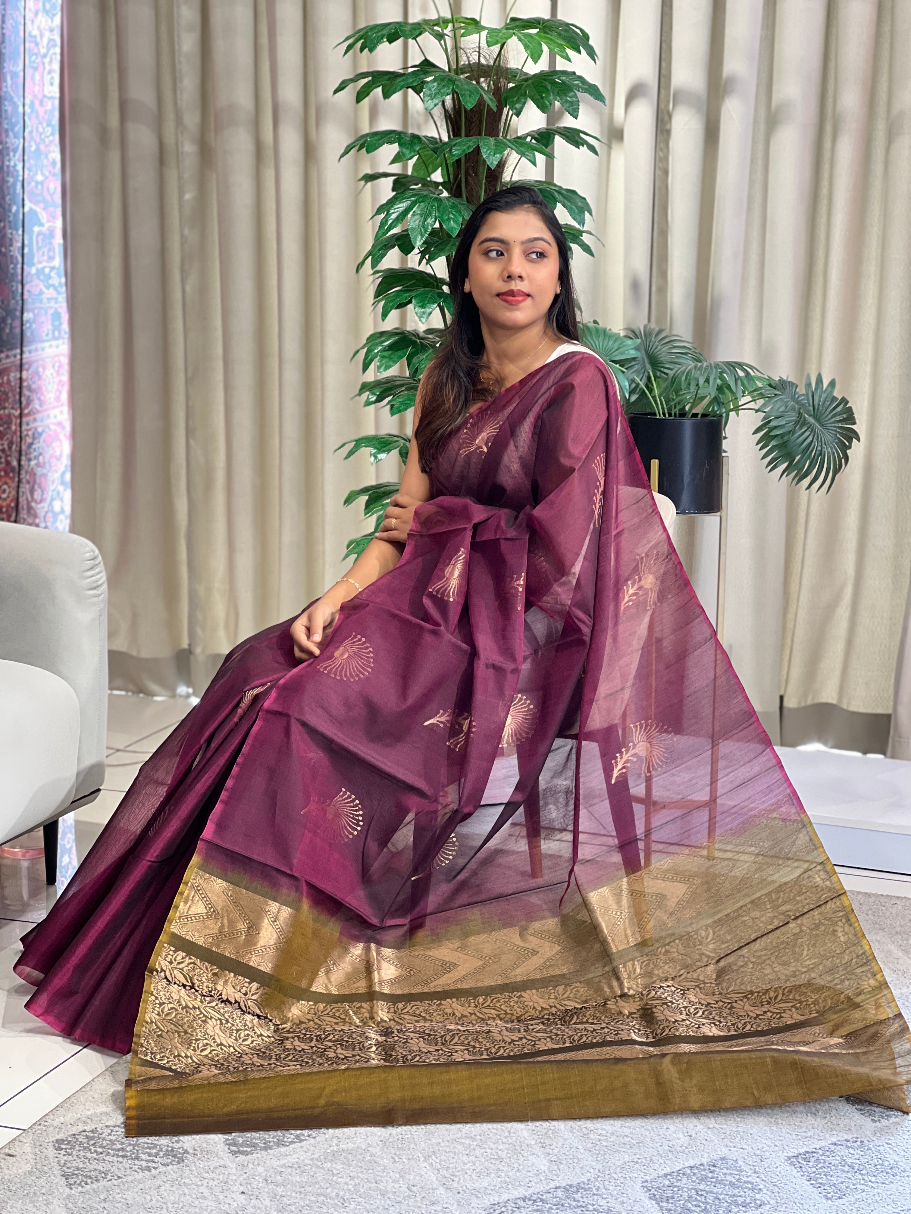 Peacock Feather Design Silk Cotton Saree | KTS180