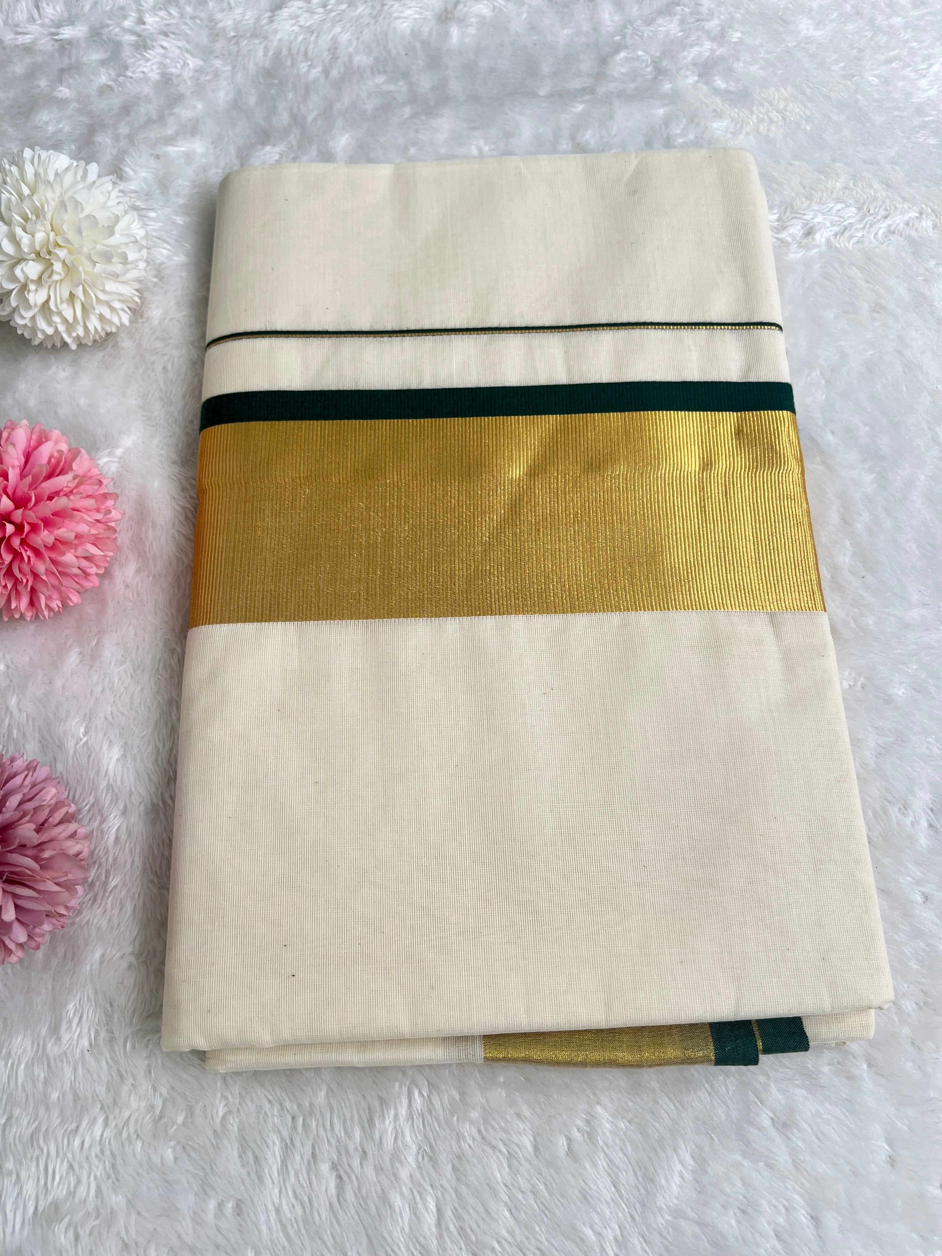 Golden Kasavu Pattern Border Kerala Cotton Saree | GAT491