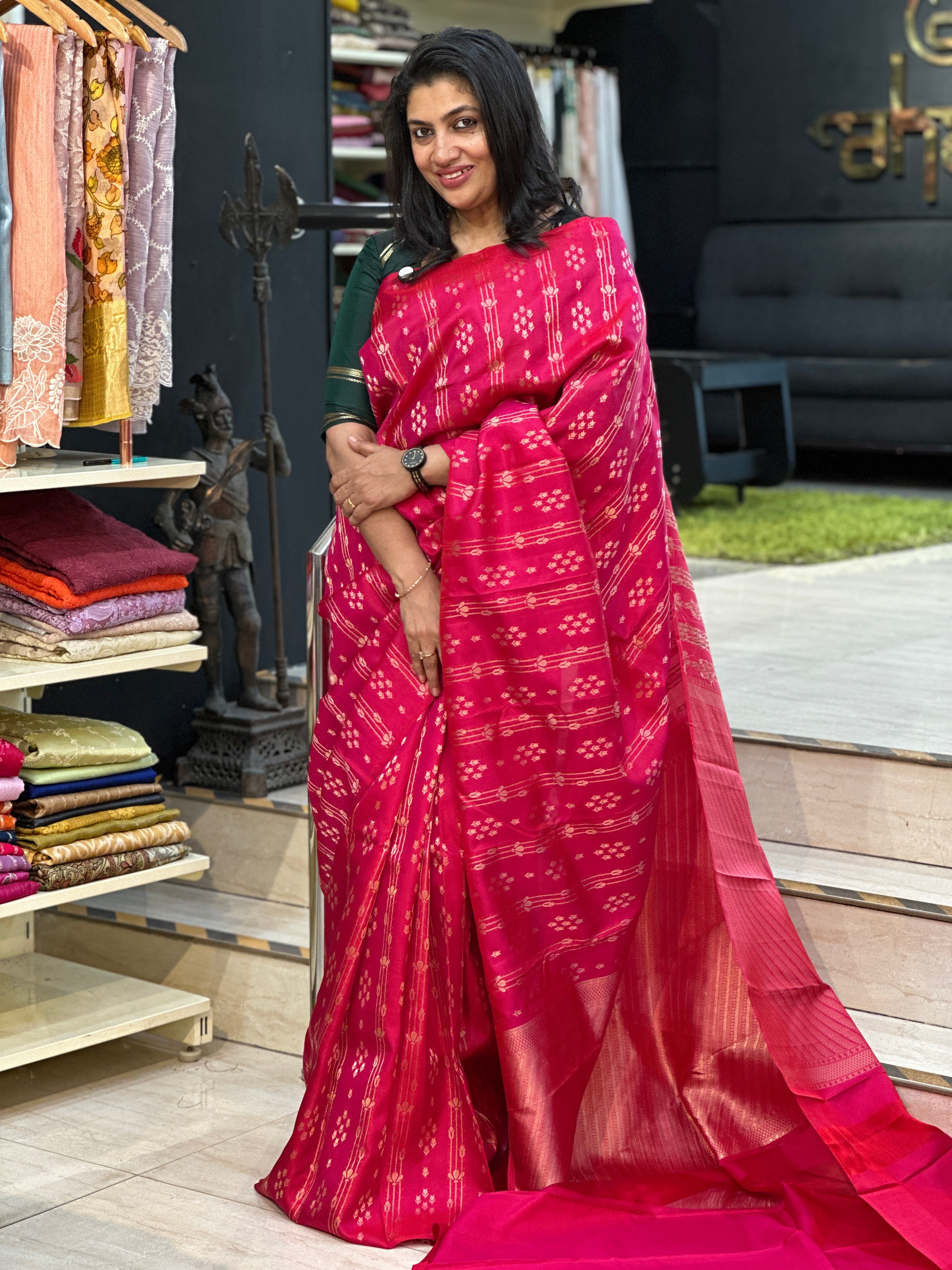 Vertical Woven Pattern Powerloom Soft Silk Saree | SMT124