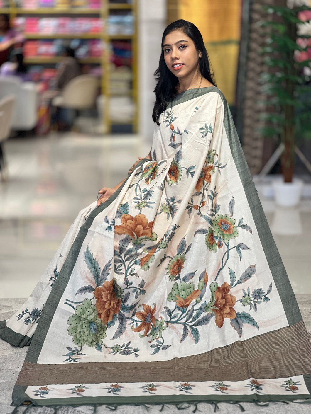 Floral Printed Semi Tussar Saree | GMS214
