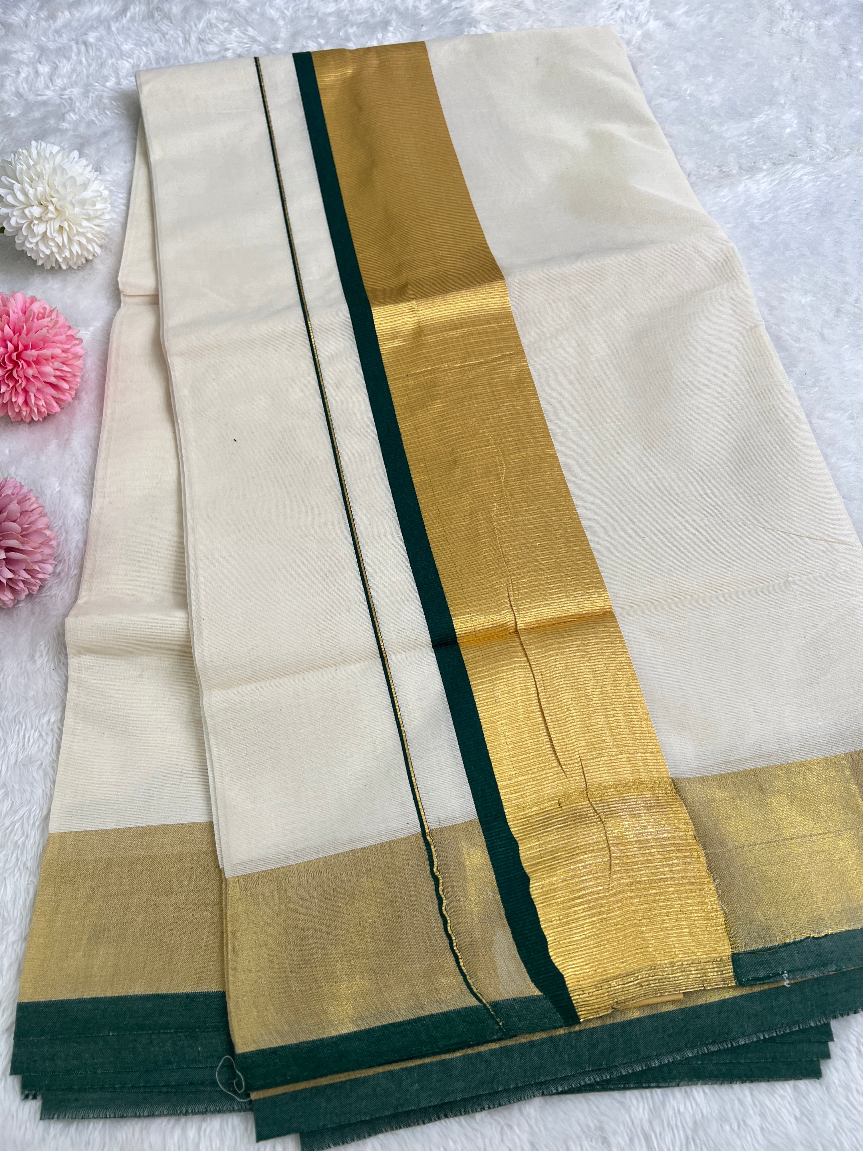 Golden Kasavu Pattern Border Kerala Cotton Saree | GAT491