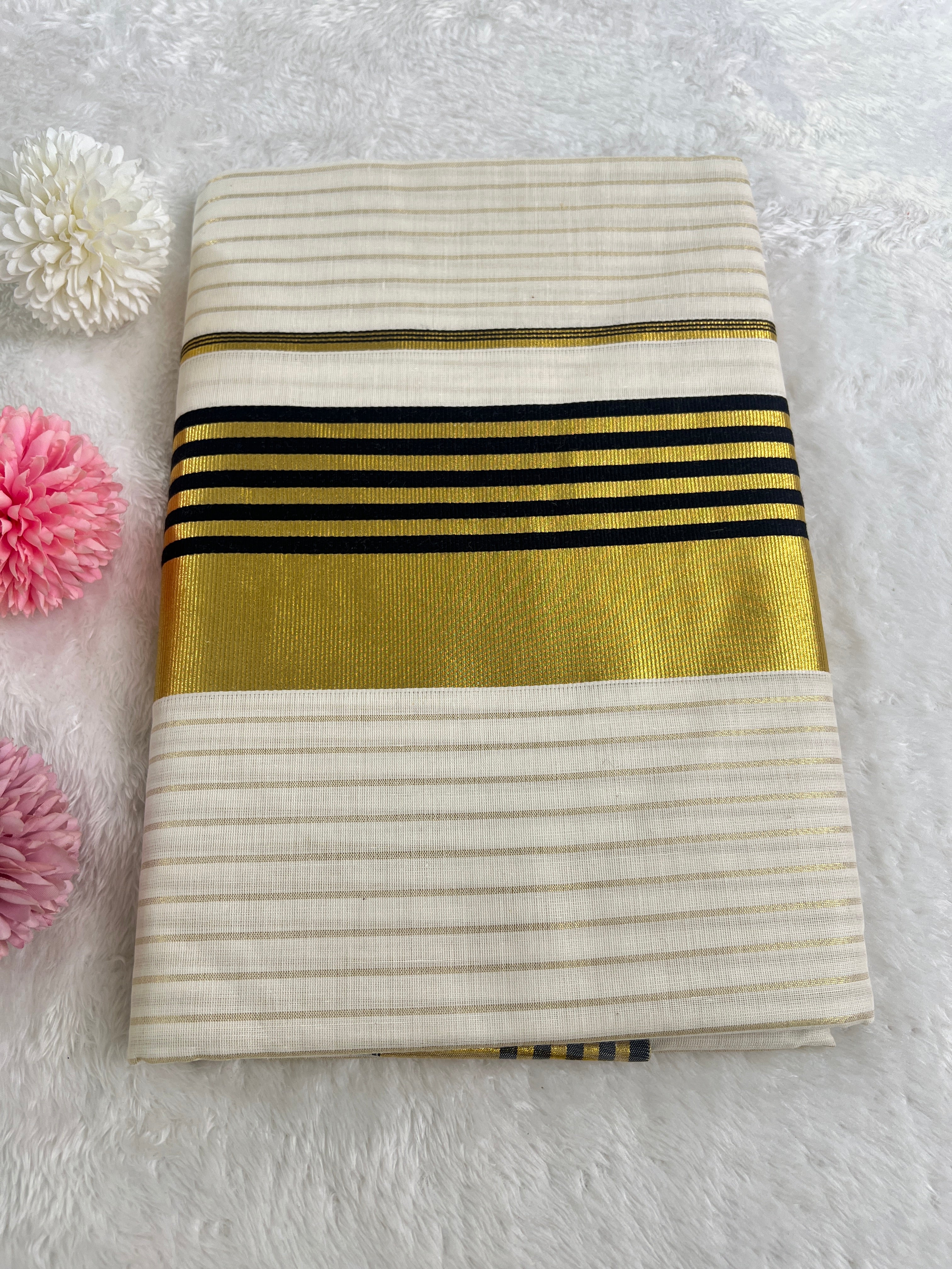 Line Weaving Pattern Kerala Cotton Saree | GAT478