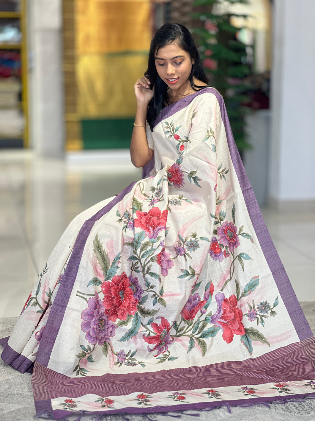 Floral Printed Semi Tussar Saree | GMS213