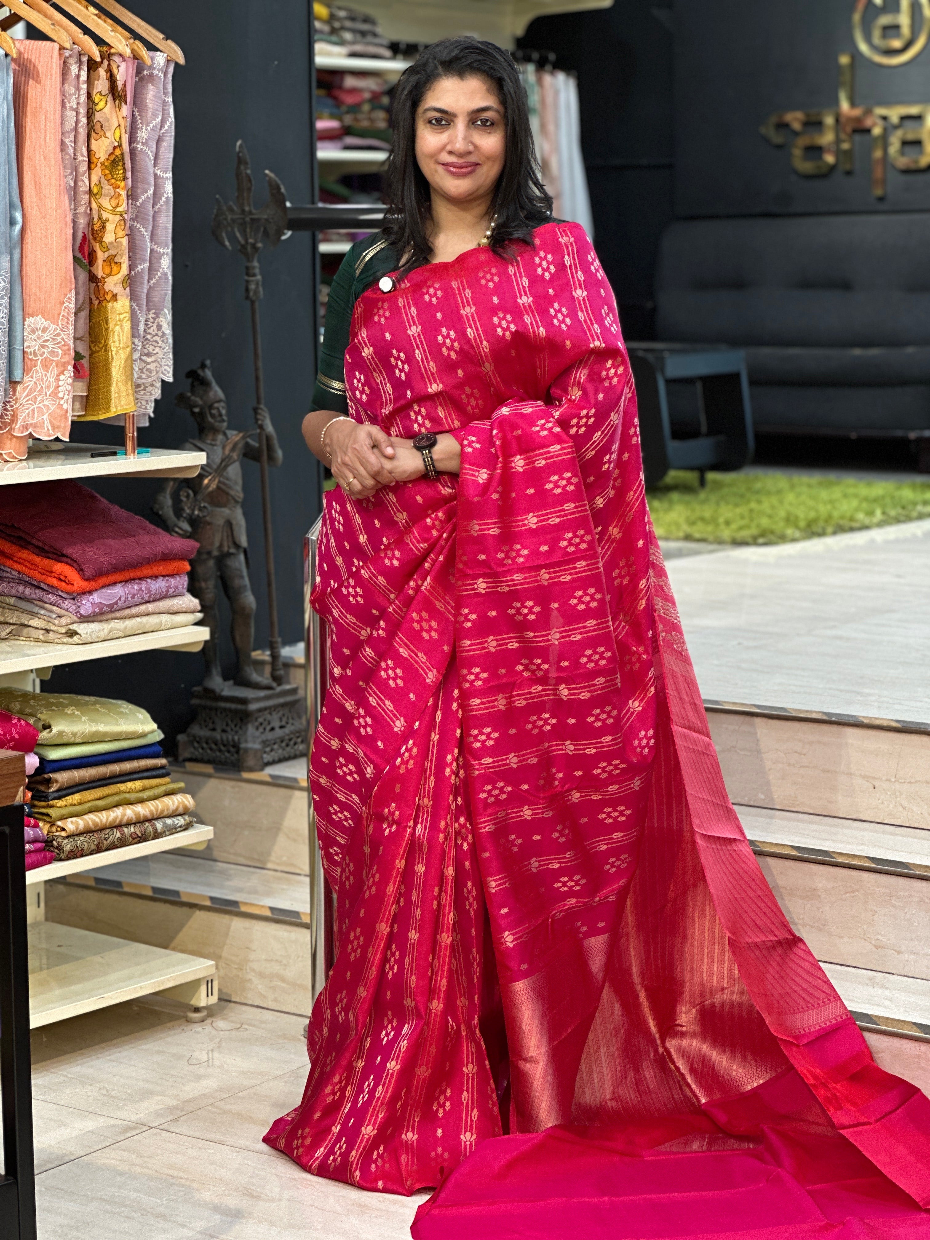 Vertical Woven Pattern Powerloom Soft Silk Saree | SMT124