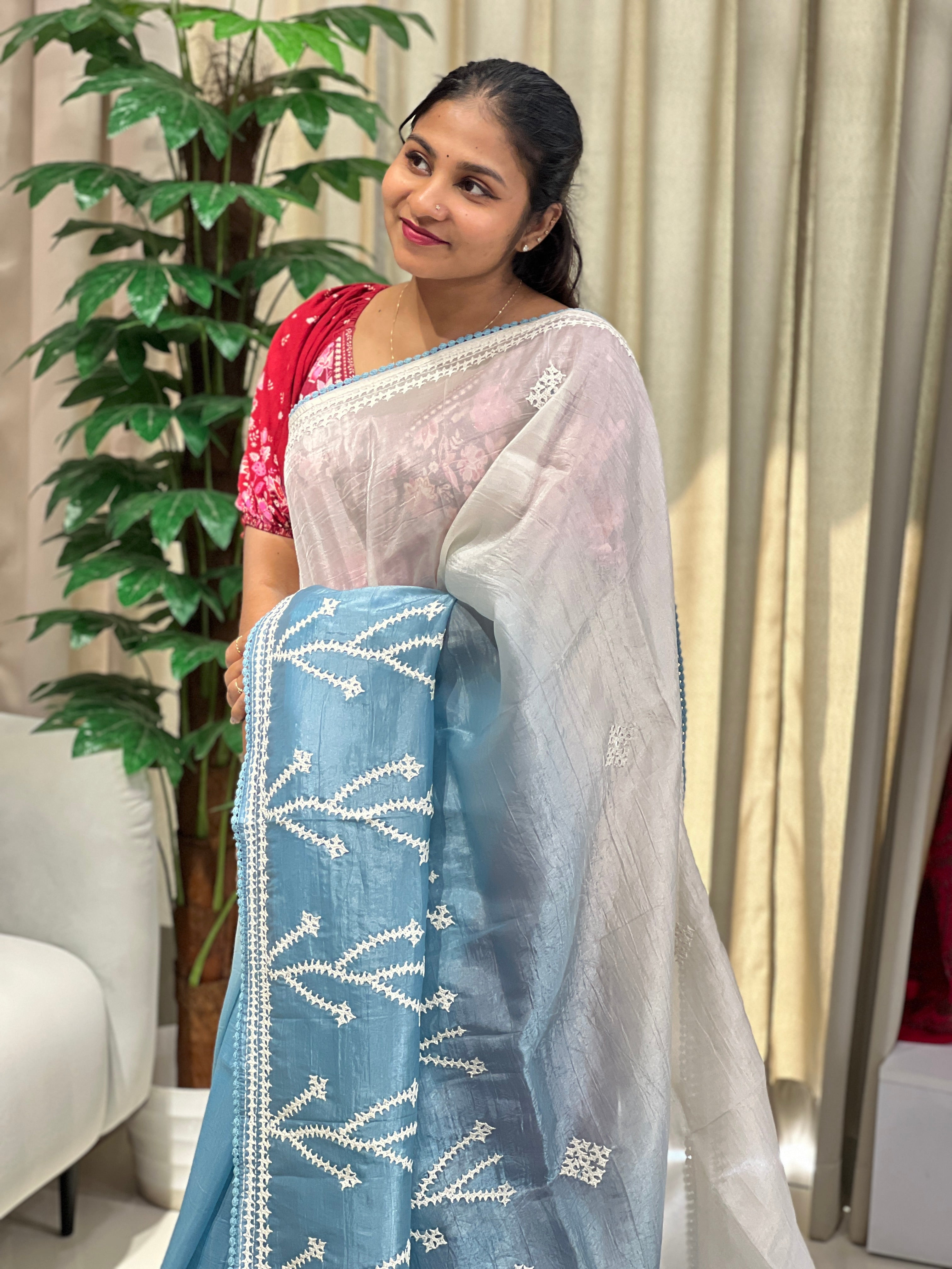 Kutch Work Detailed Organza Saree | BLD1964