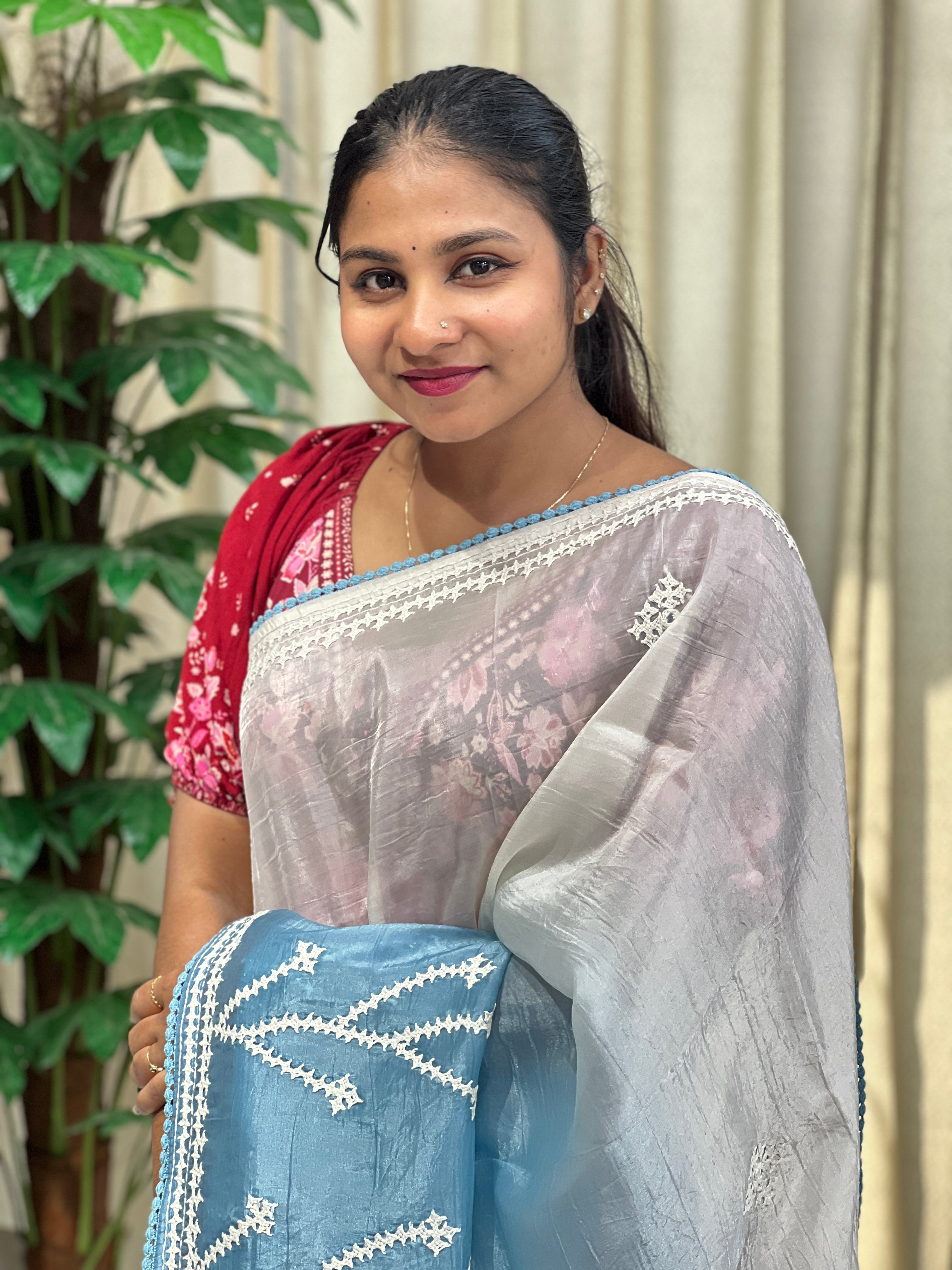 Kutch Work Detailed Organza Saree | BLD1964