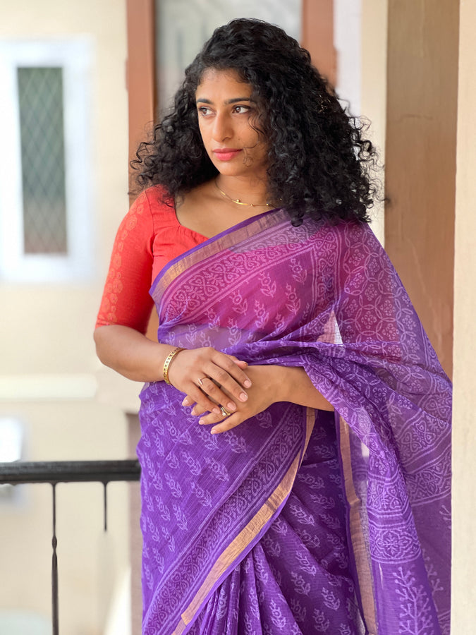 Block Printed Kota Doriya Saree | JKL285