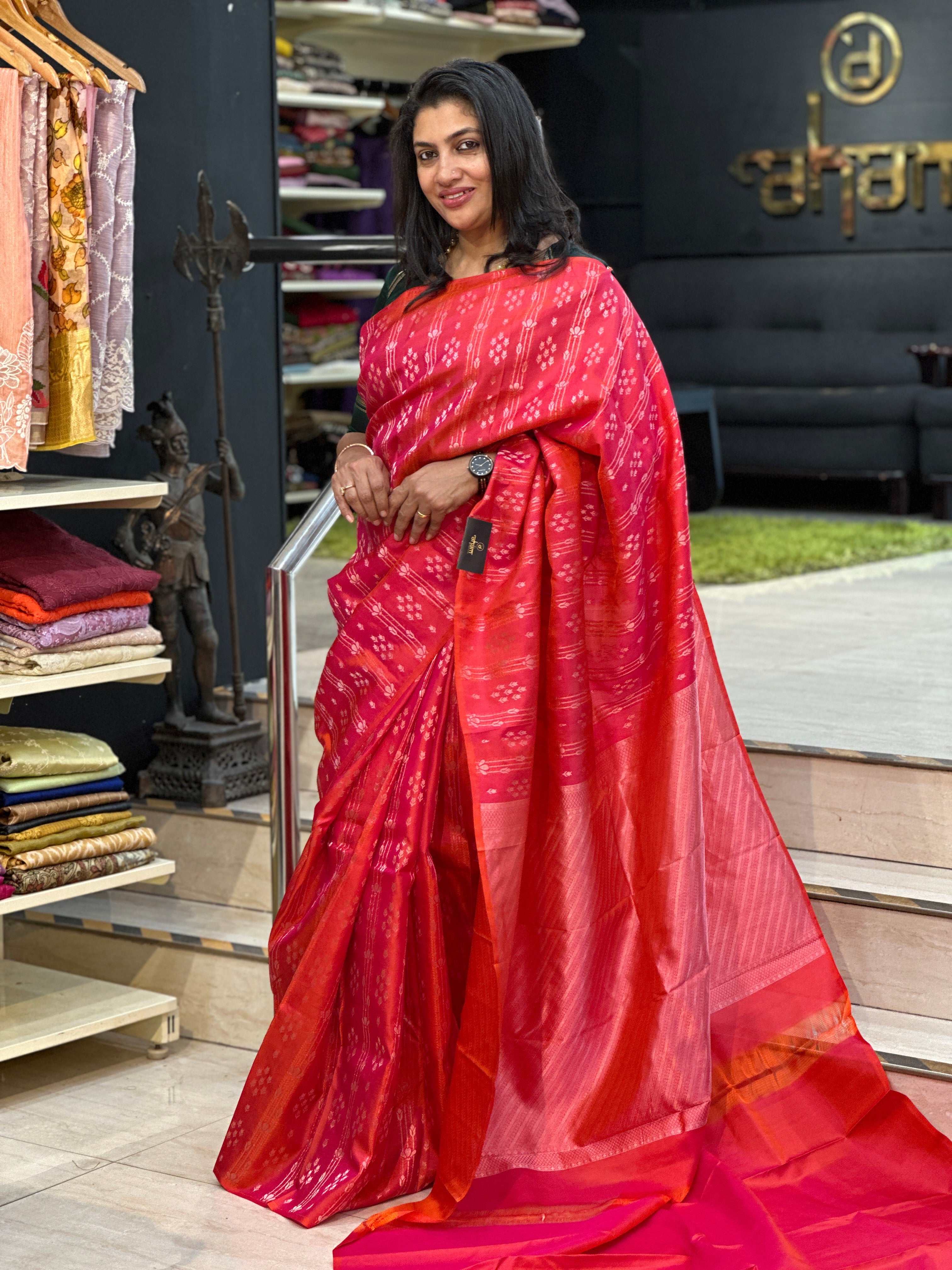 Vertical Woven Pattern Powerloom Soft Silk Saree | SMT122