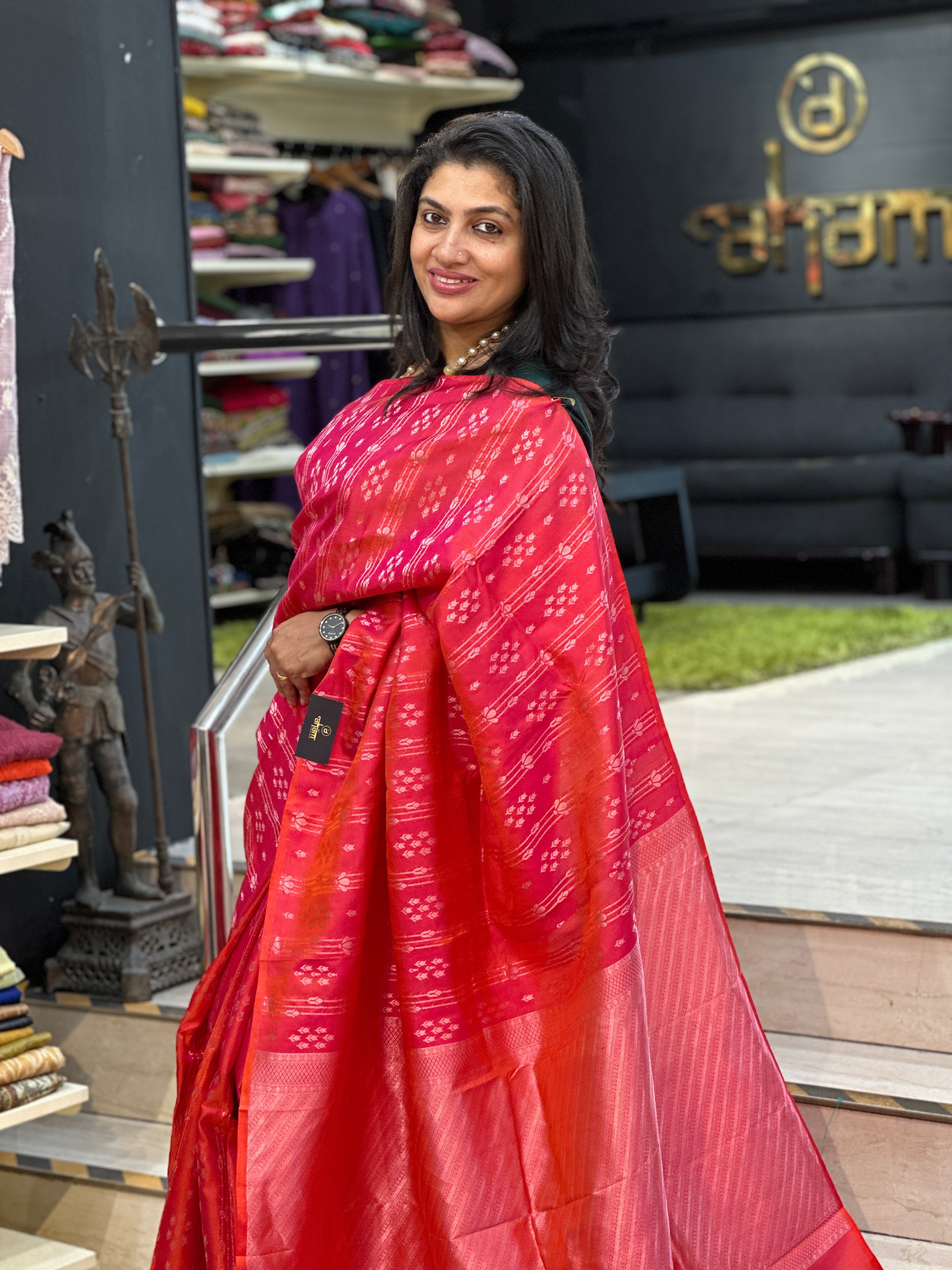 Vertical Woven Pattern Powerloom Soft Silk Saree | SMT122