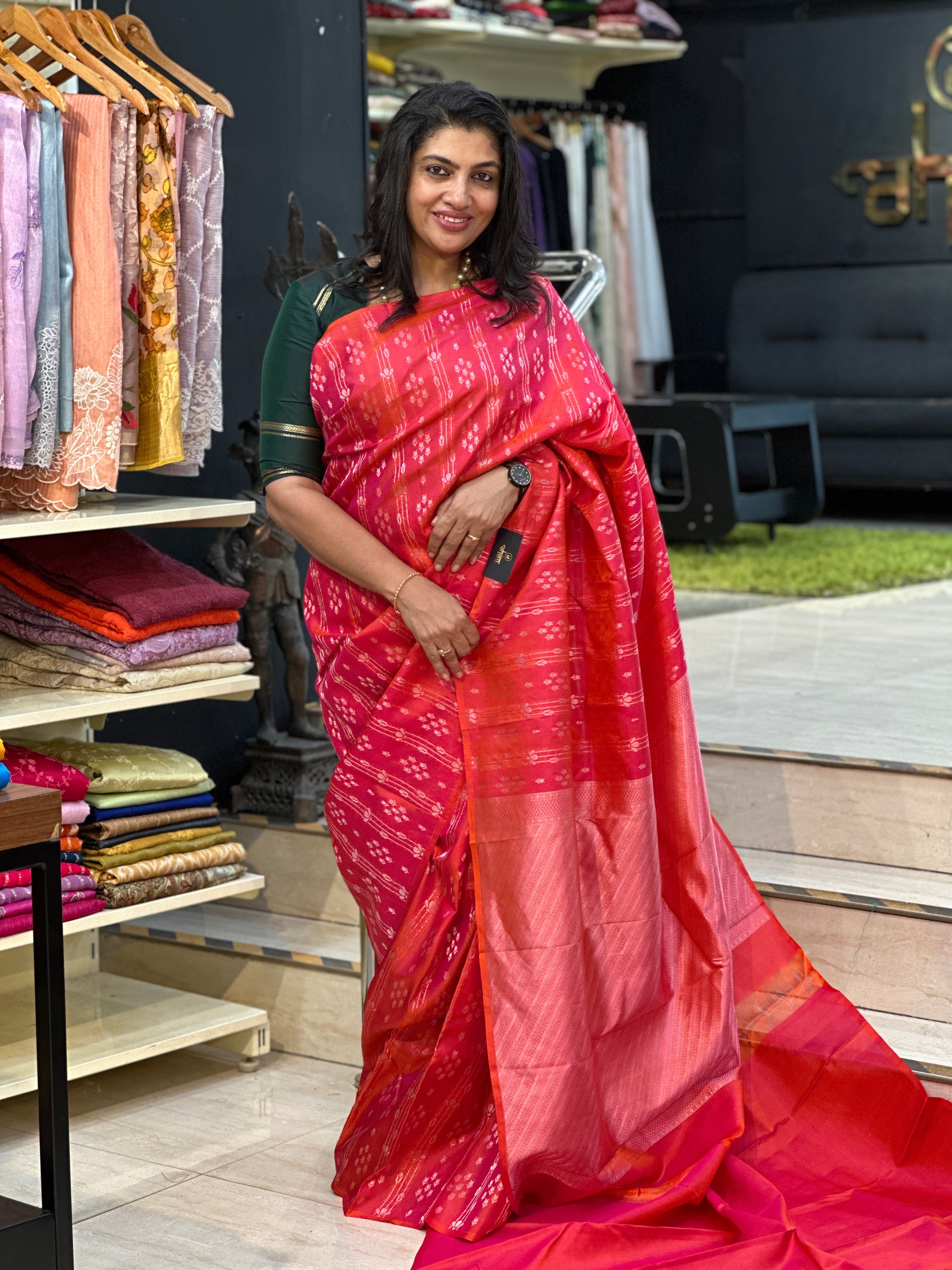 Vertical Woven Pattern Powerloom Soft Silk Saree | SMT122