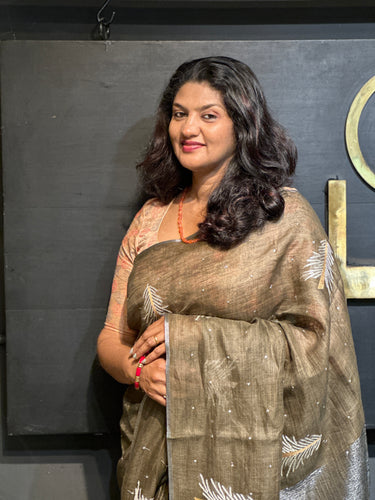 Christmas Tree Design Linen Saree | DLS164