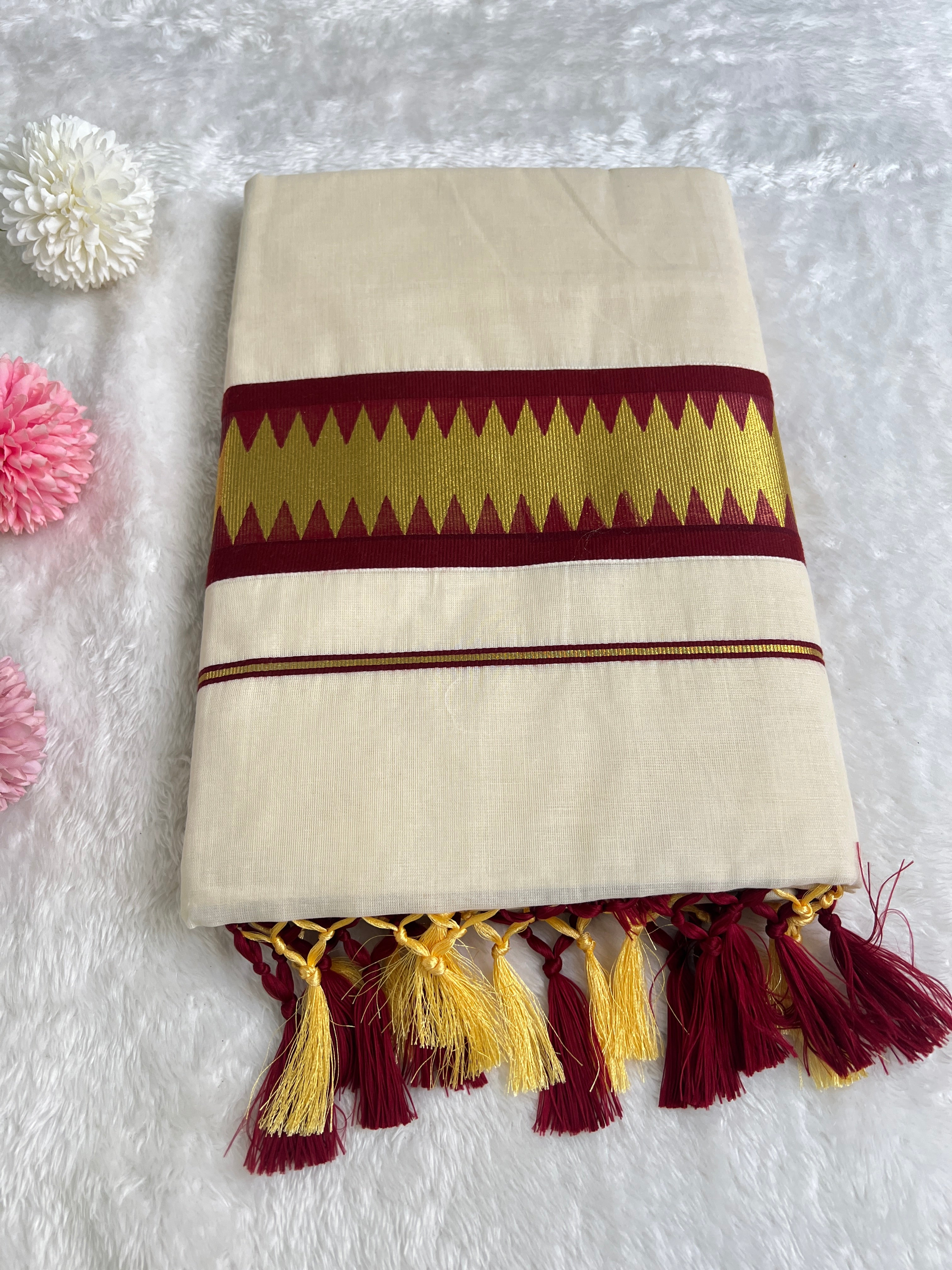 Temple Border Pattern Kerala Cotton Saree | GAT504