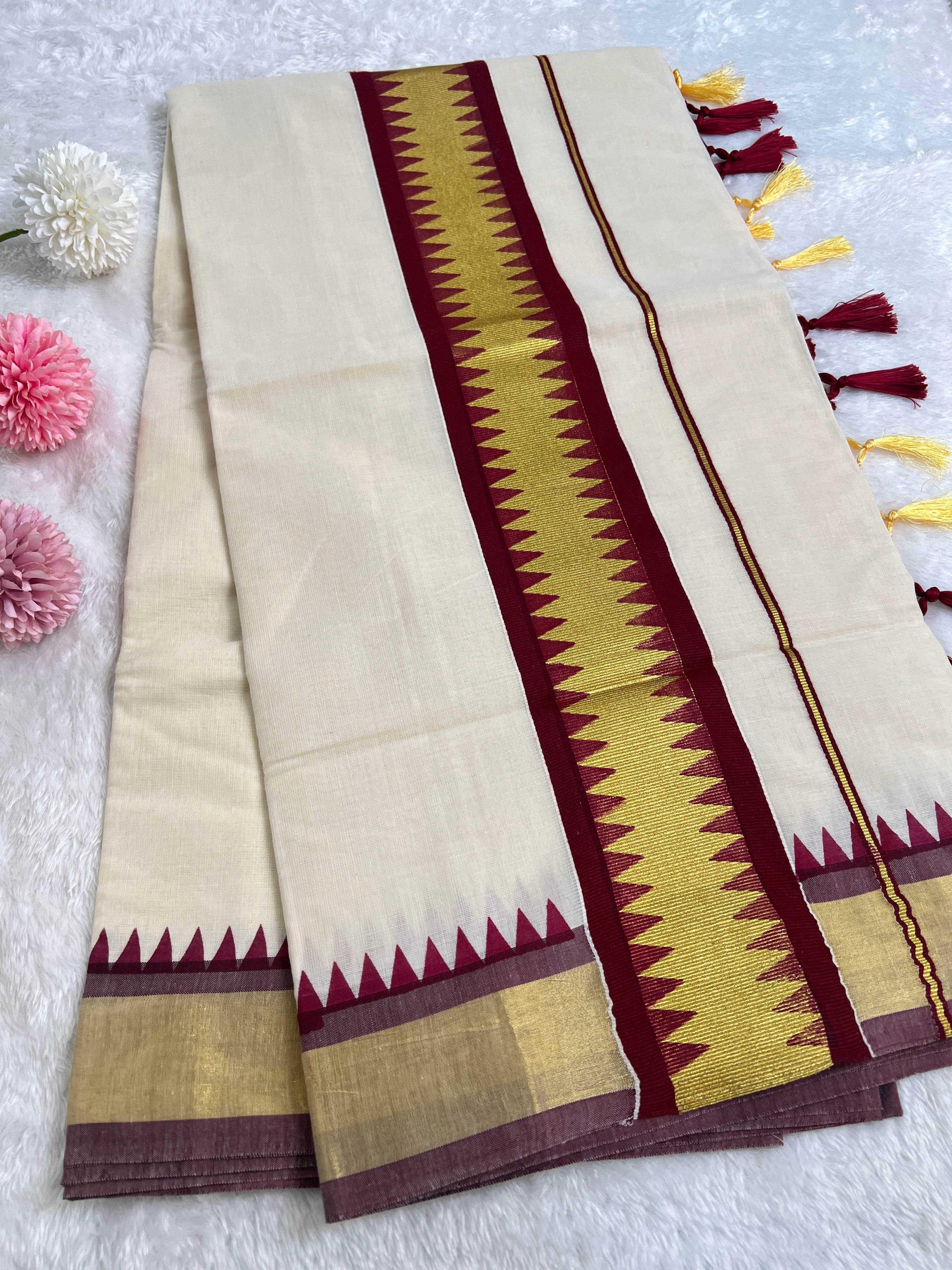 Temple Border Pattern Kerala Cotton Saree | GAT504