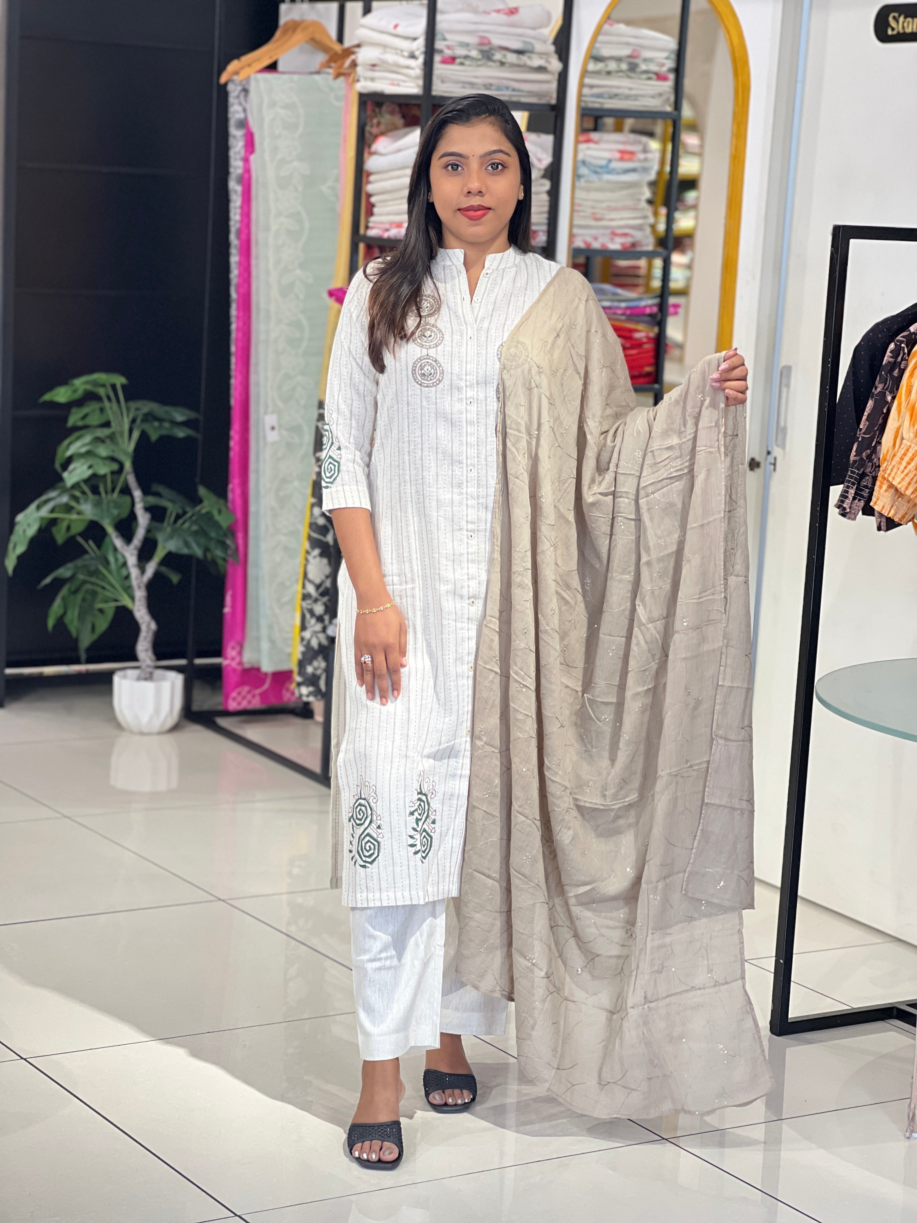 Scattered Printed Pattern Linen Cotton Kurta Set | PGI106