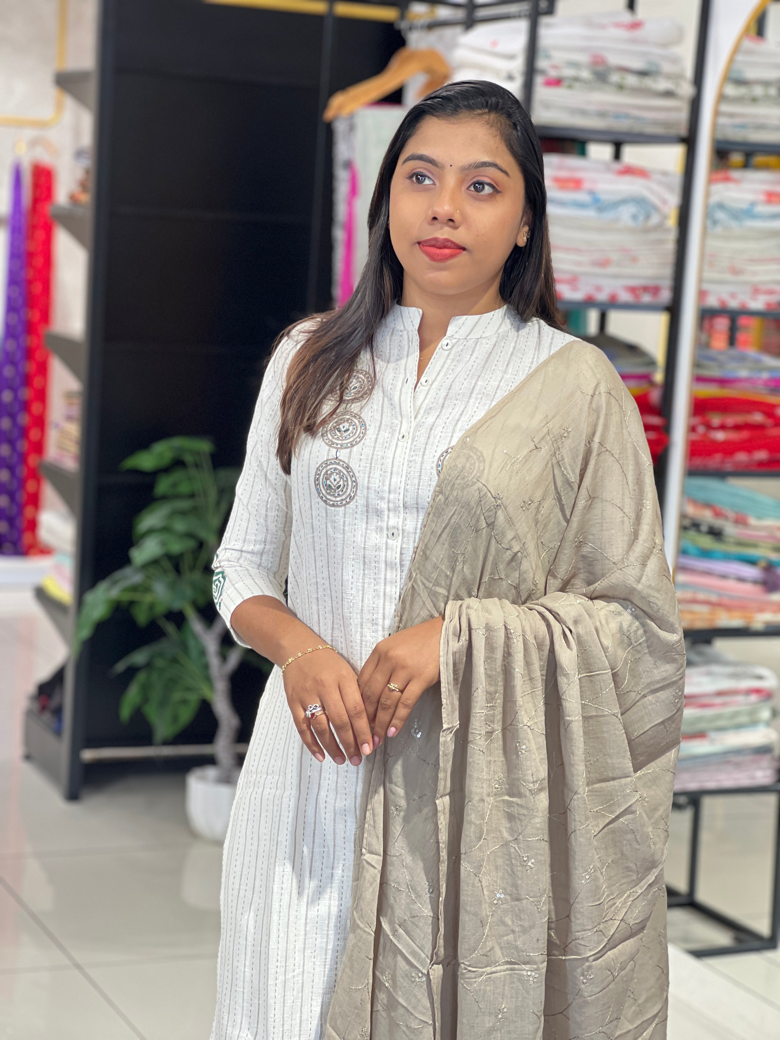 Scattered Printed Pattern Linen Cotton Kurta Set | PGI106