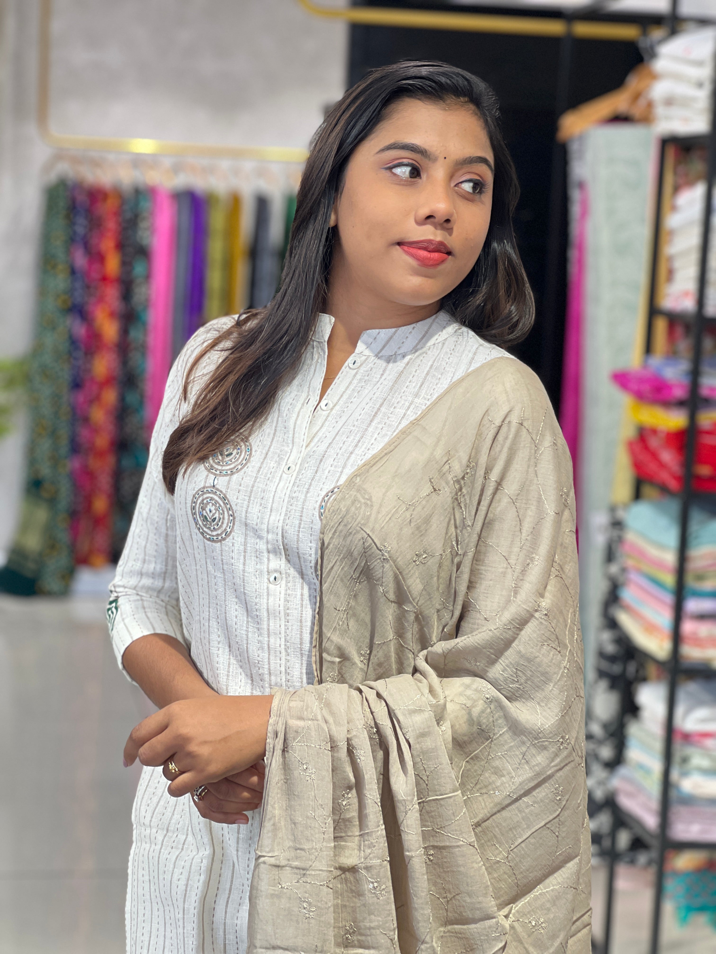 Scattered Printed Pattern Linen Cotton Kurta Set | PGI106