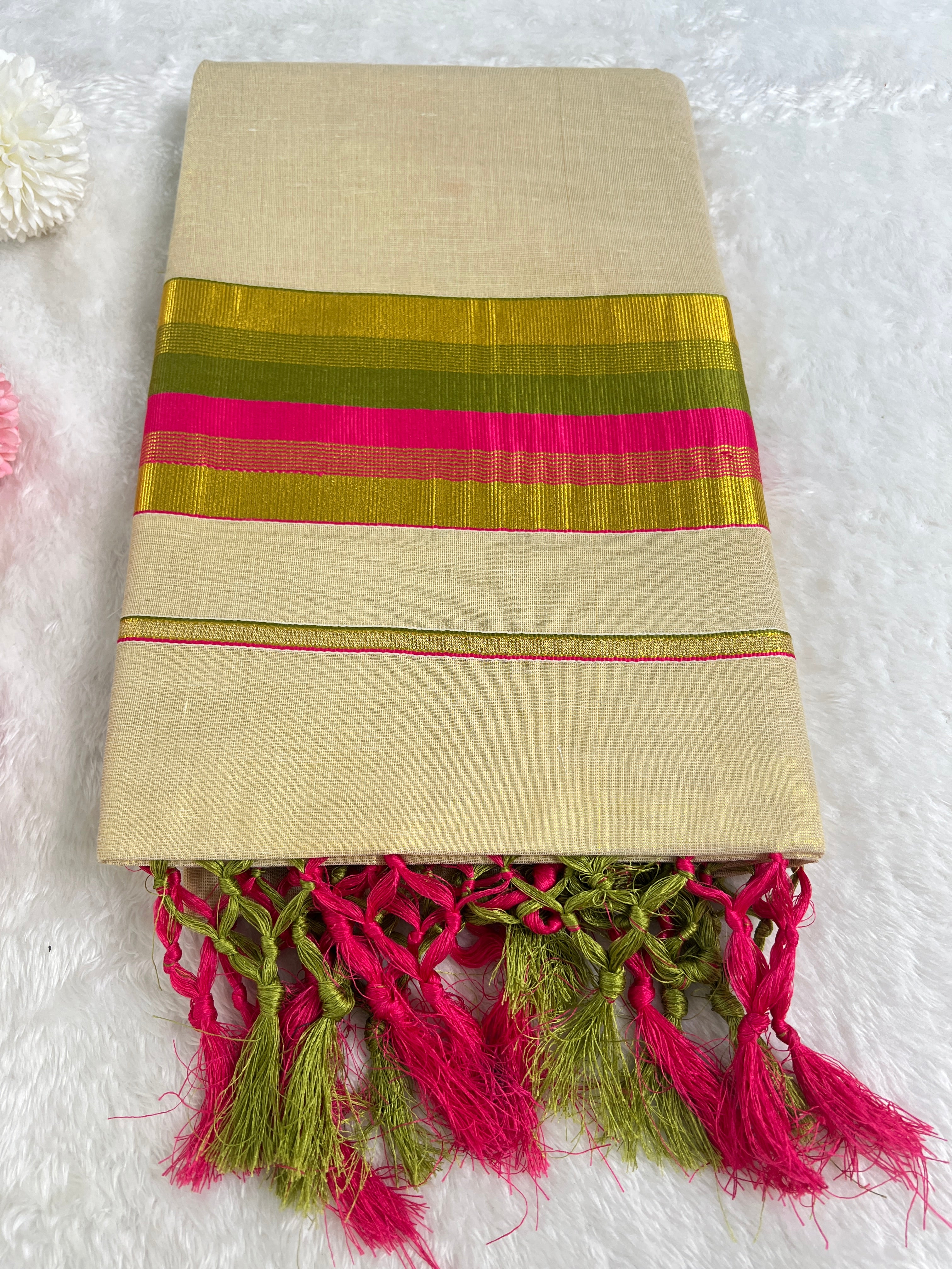 Golden Kasavu Pattern Tissue Saree | GAT487