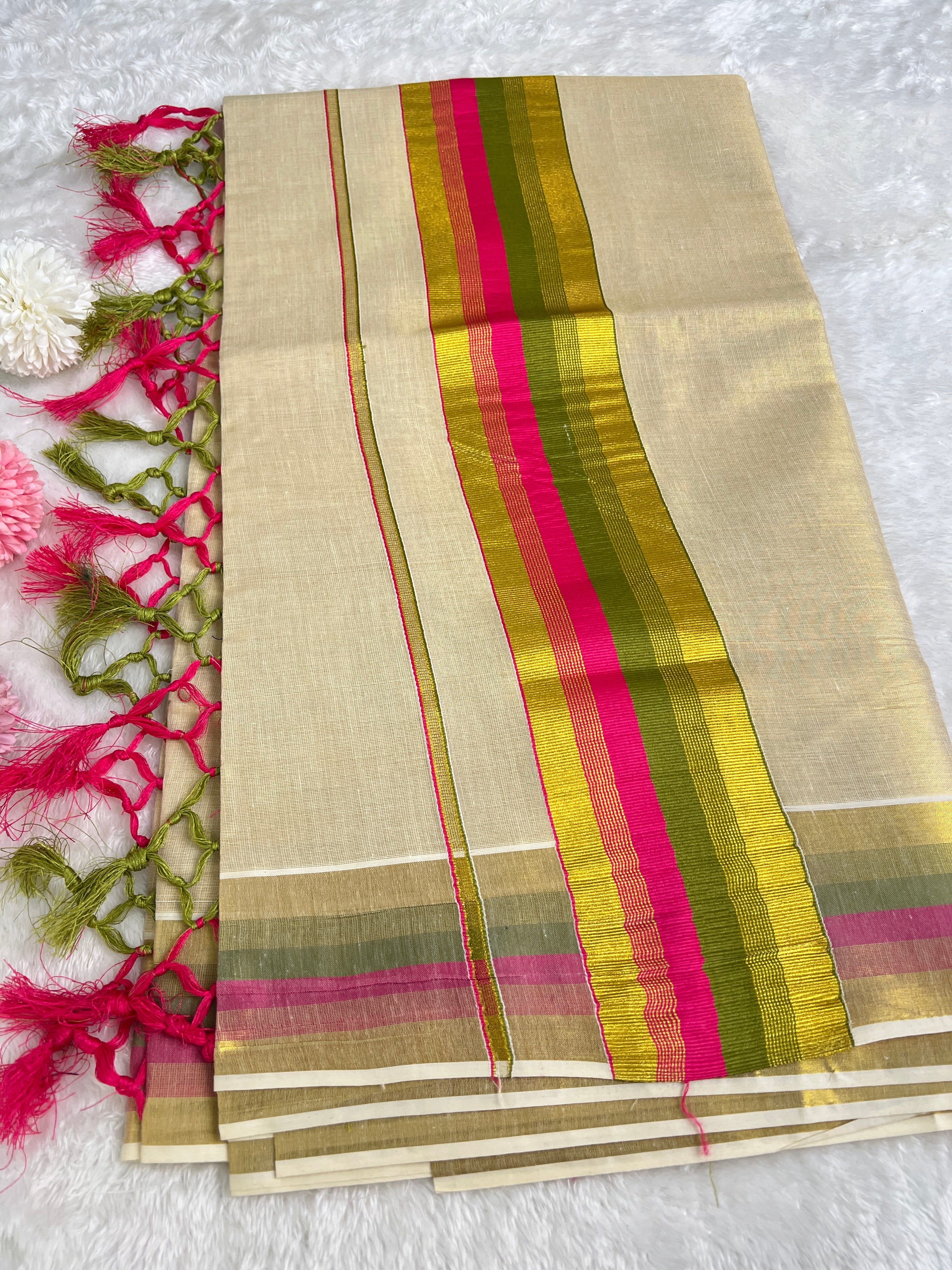Golden Kasavu Pattern Tissue Saree | GAT487