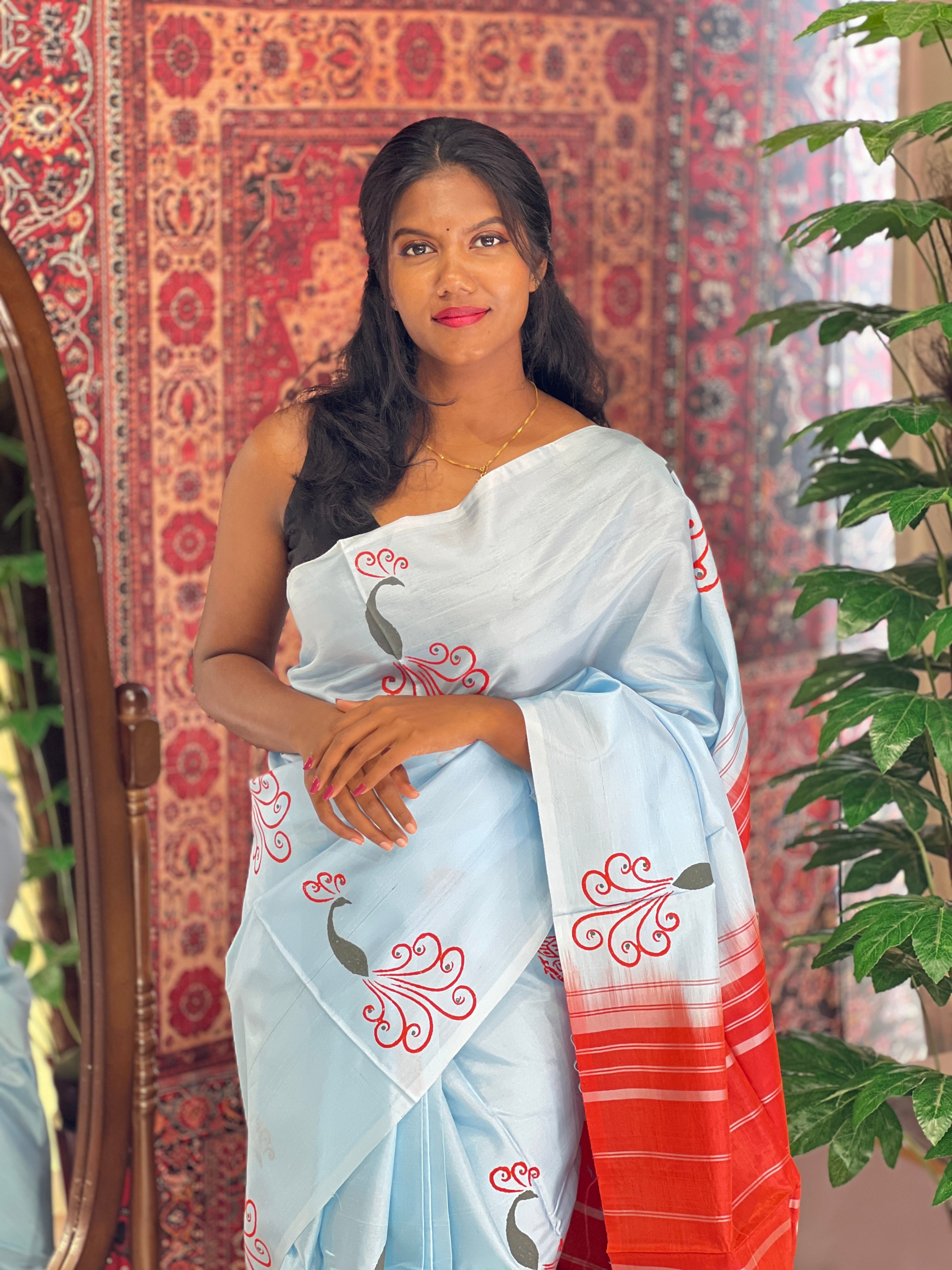 Block Printed Banana Pith Saree | VR175