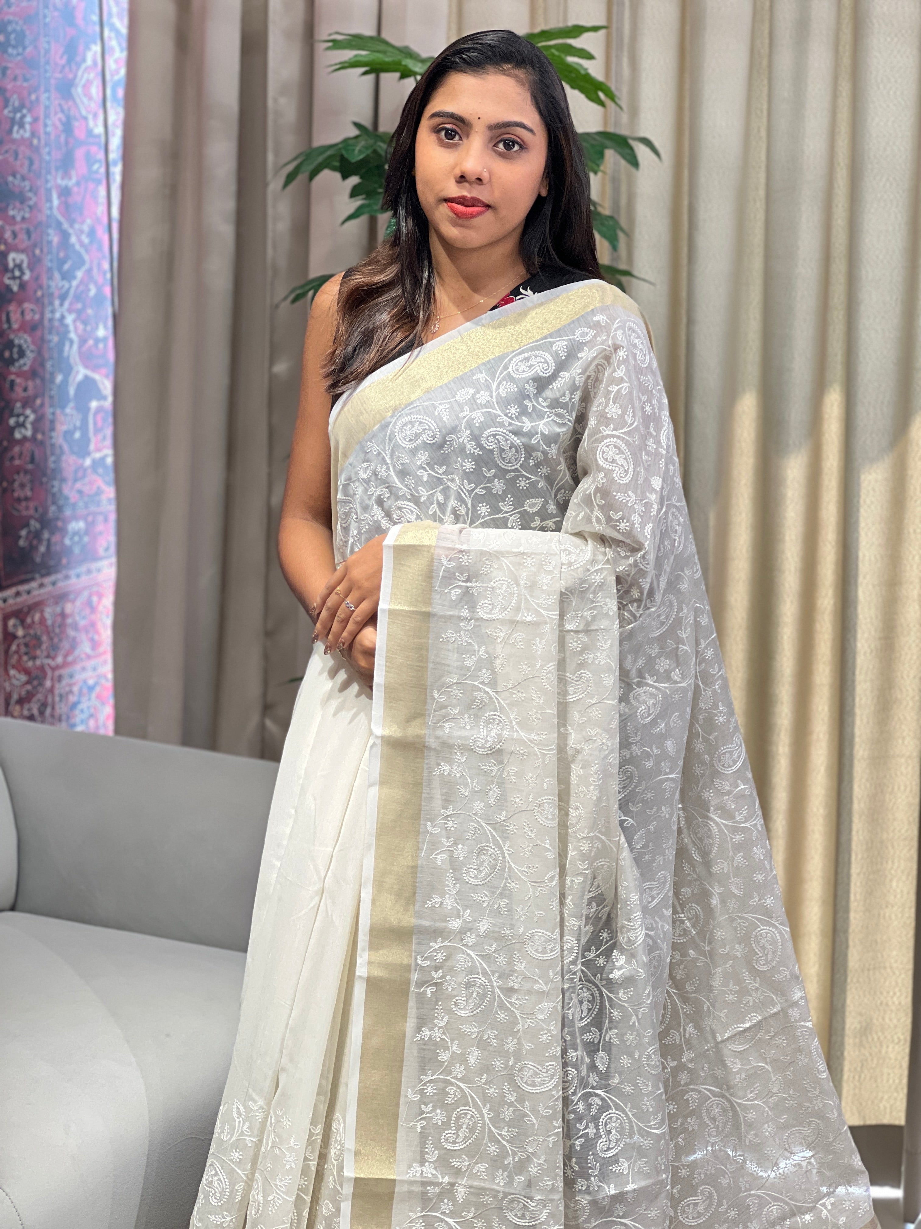 Paisley Patterned Chanderi Saree | MR420