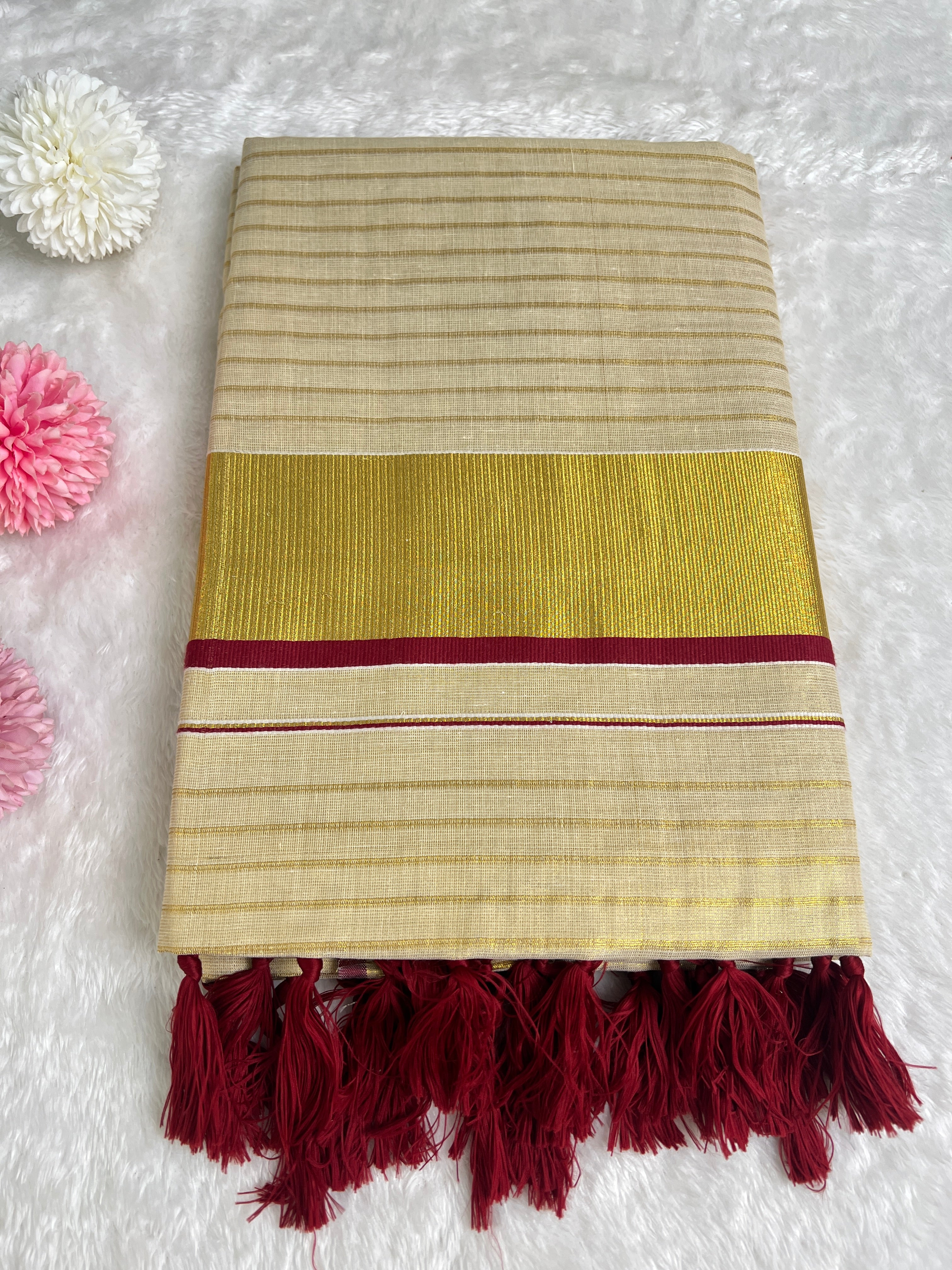 Line Weaving Pattern Tissue Saree | GAT435