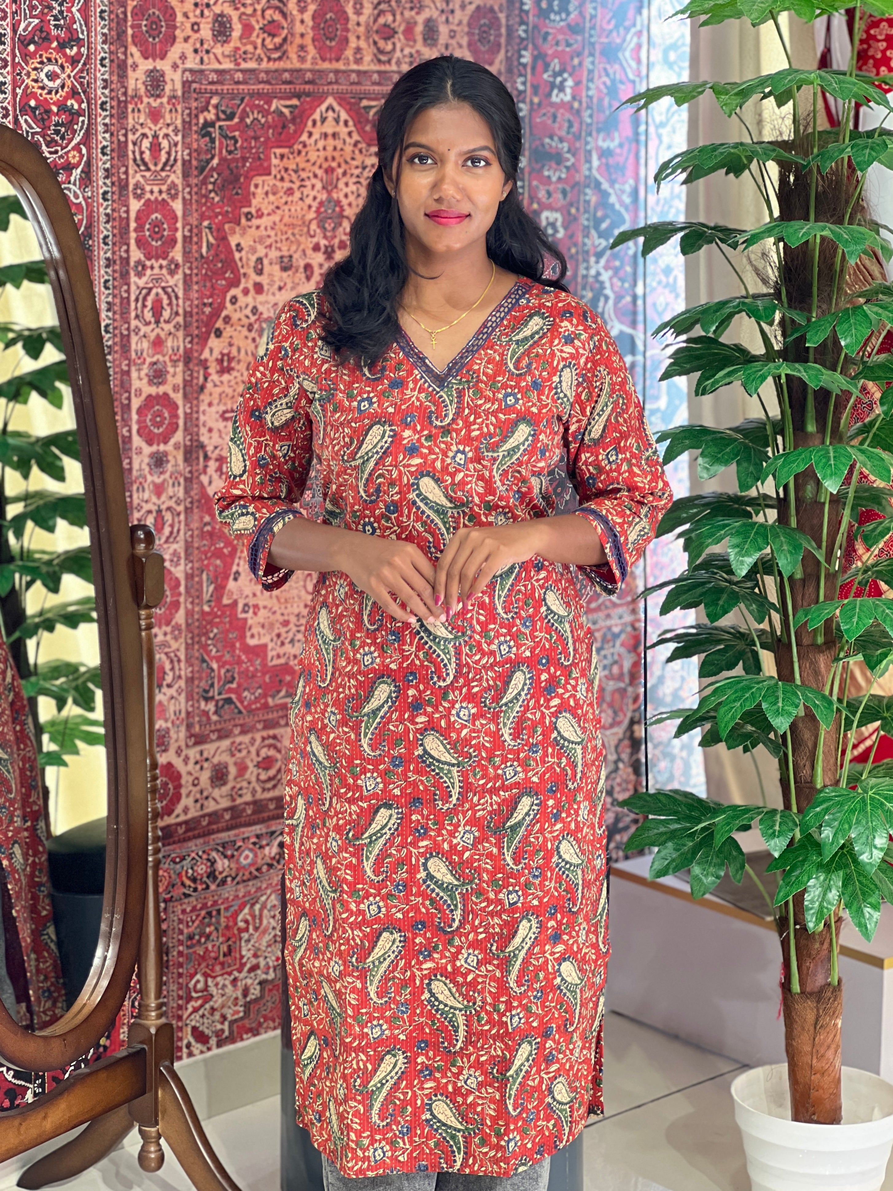 Print With Twine Cut Work Detailed Cotton Kurta | DNT774