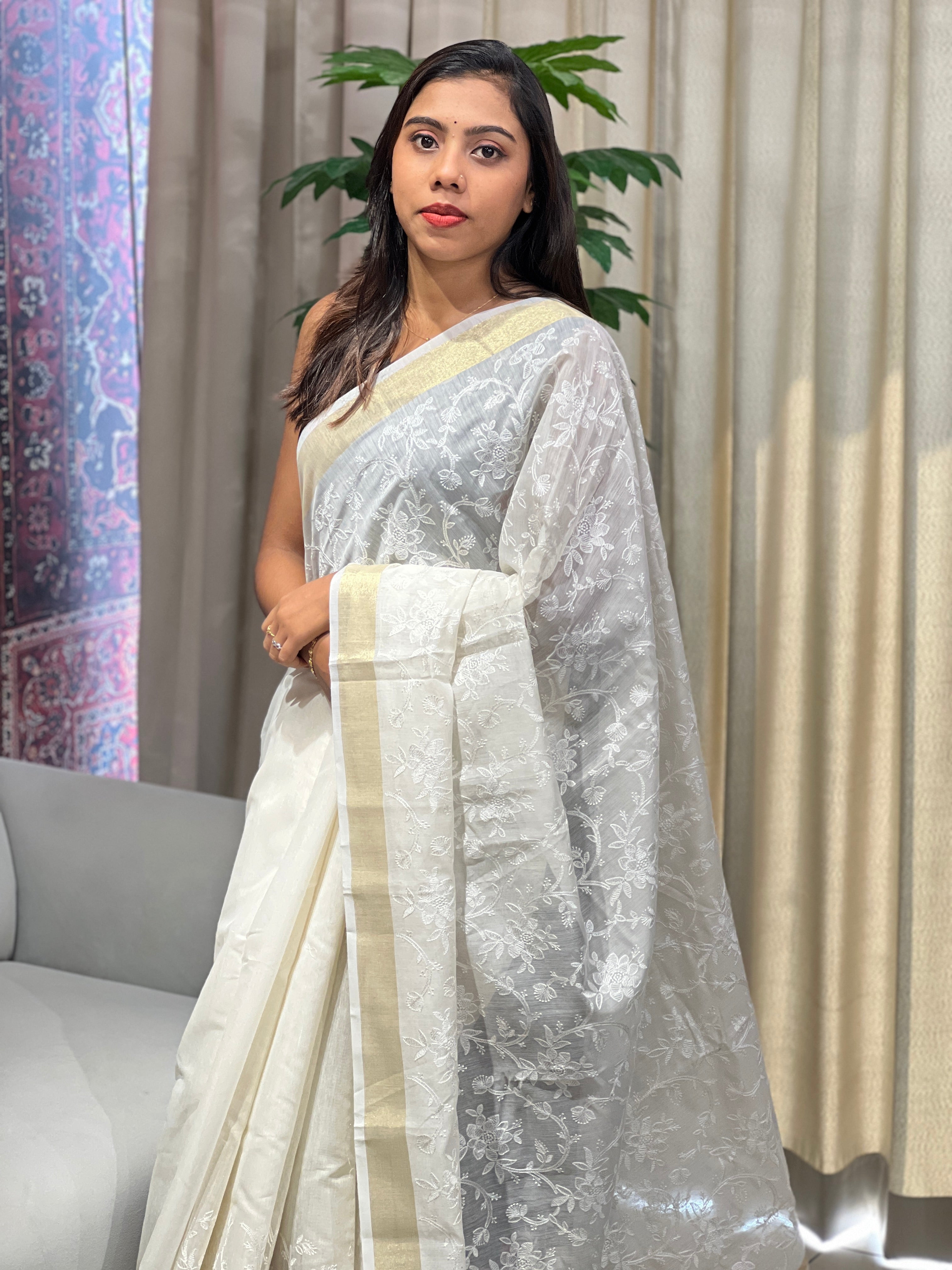 Jaal Patterned Chanderi Saree | MR421