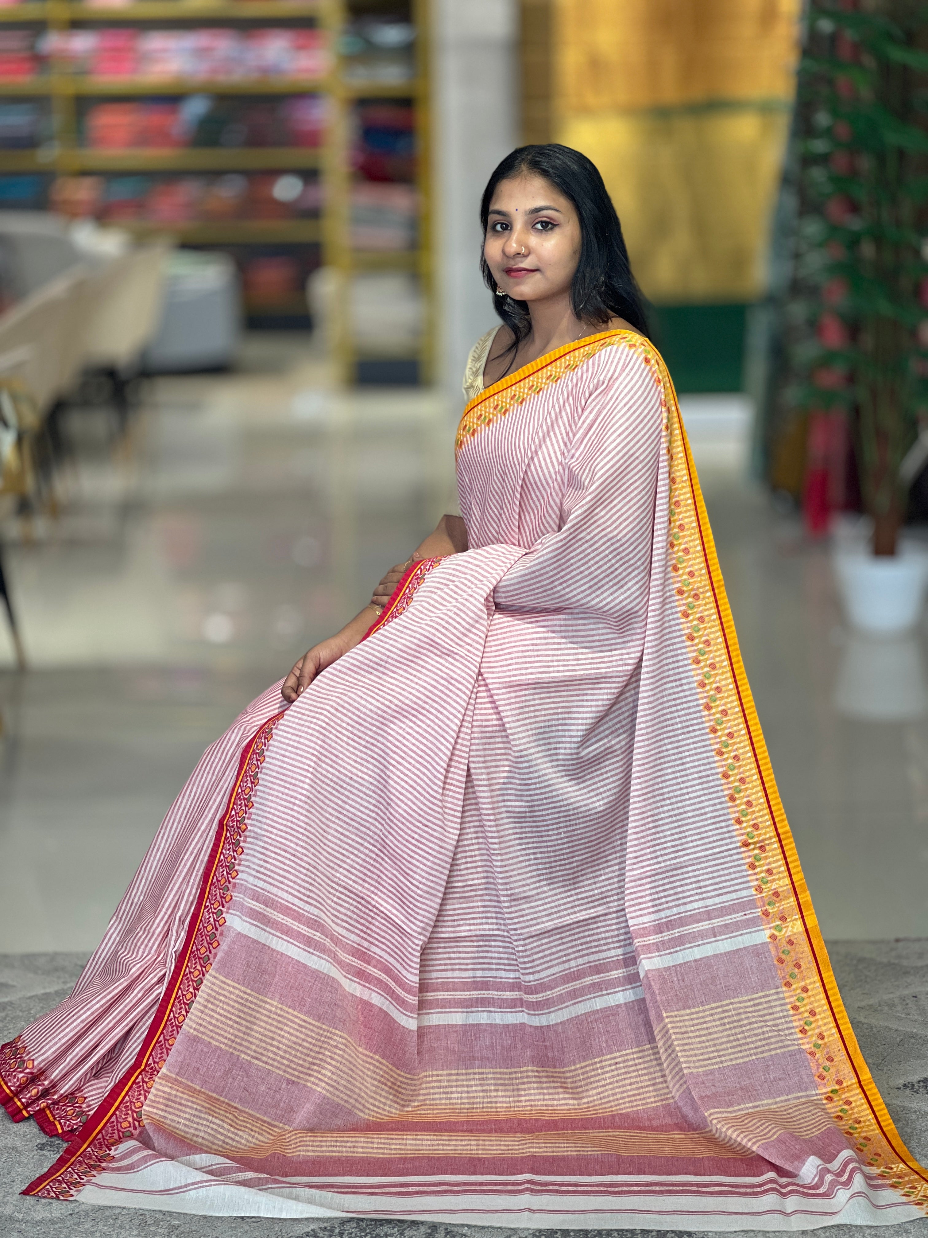 Stripe Pattern With Jamdani Weaved Cotton Saree | AYD101
