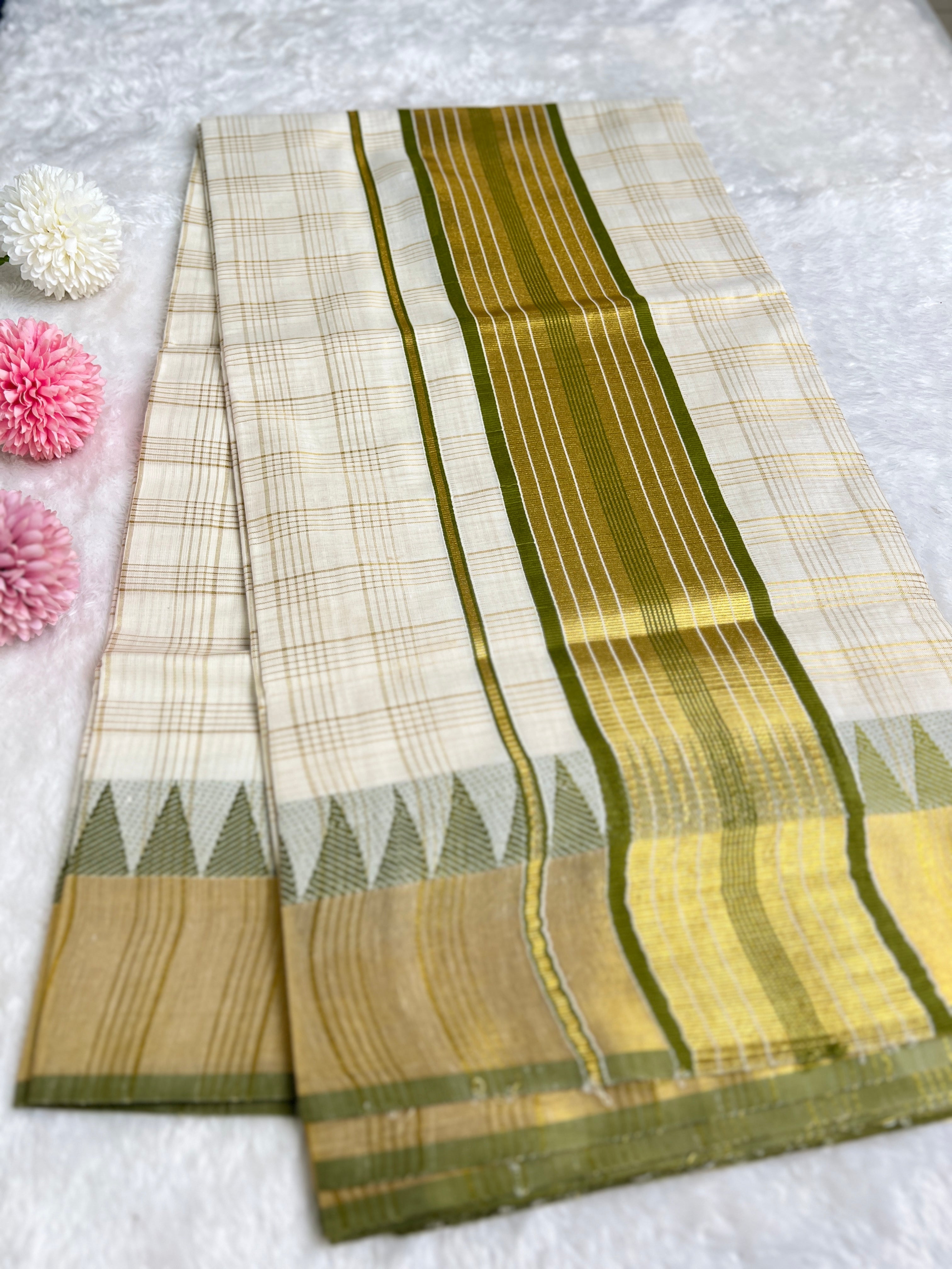 Check Pattern Kerala Cotton Saree | GAT450