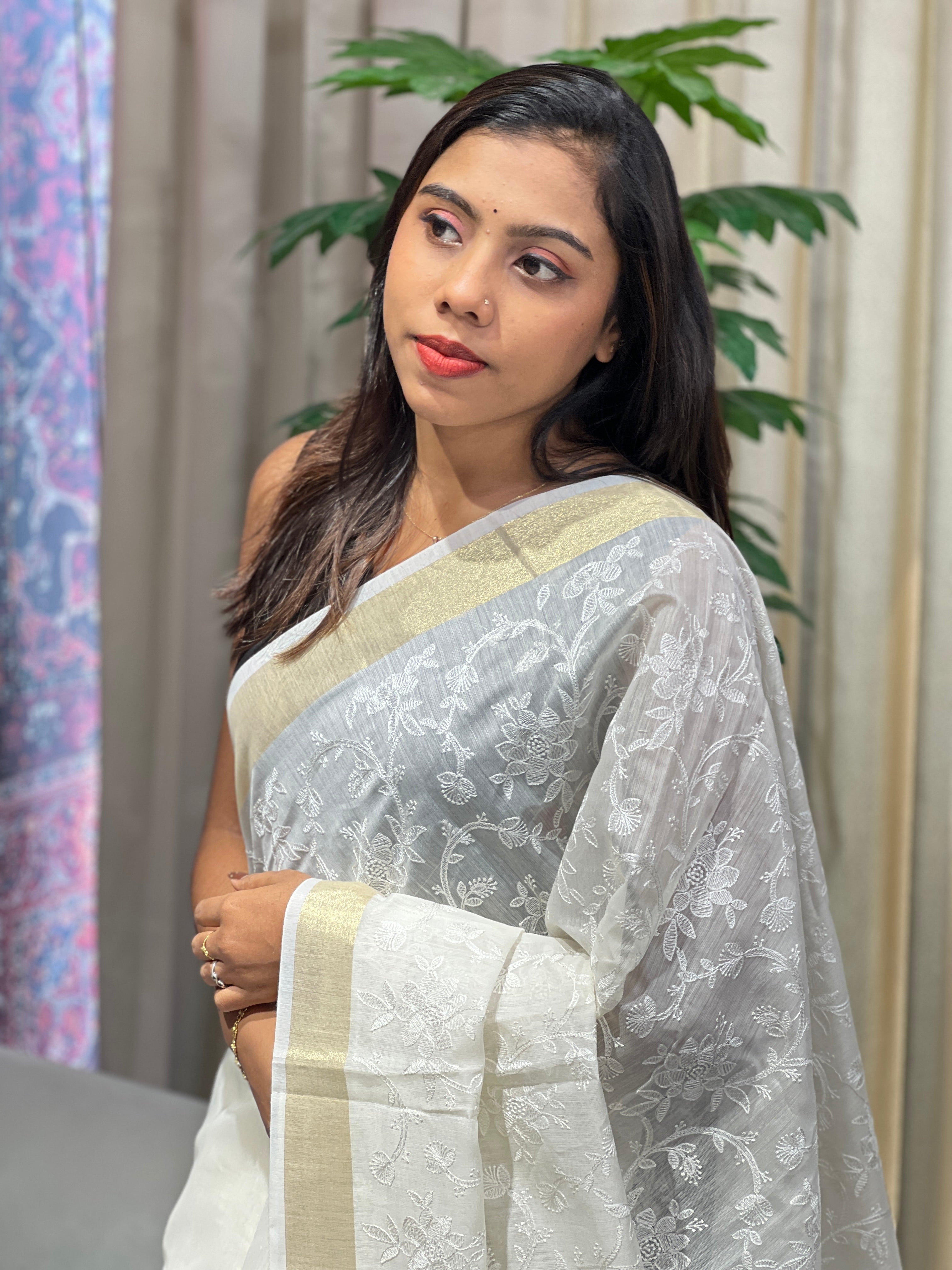 Jaal Patterned Chanderi Saree | MR421