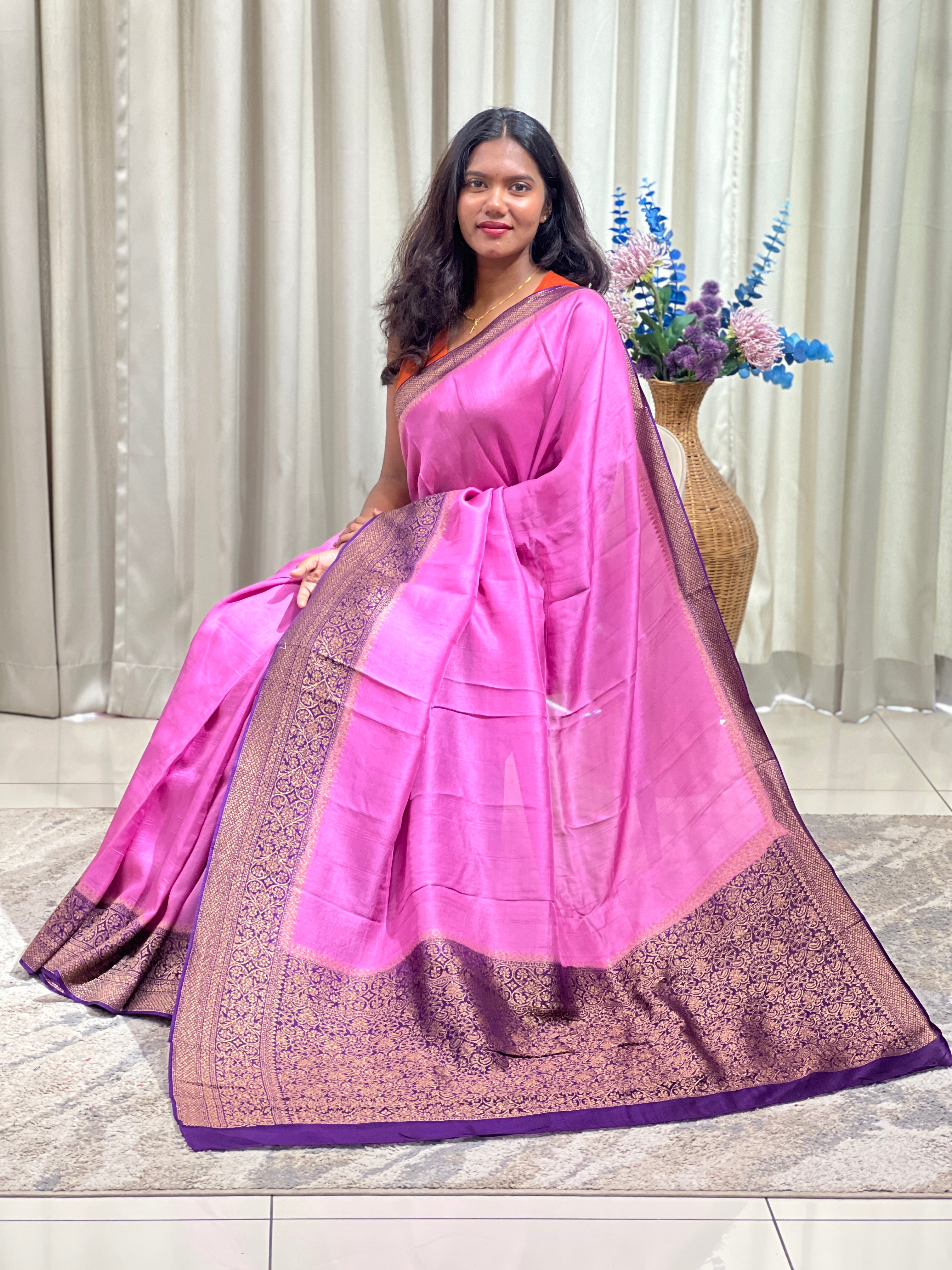 Contrast Border Pattern Semi Tussar Saree | RS101
