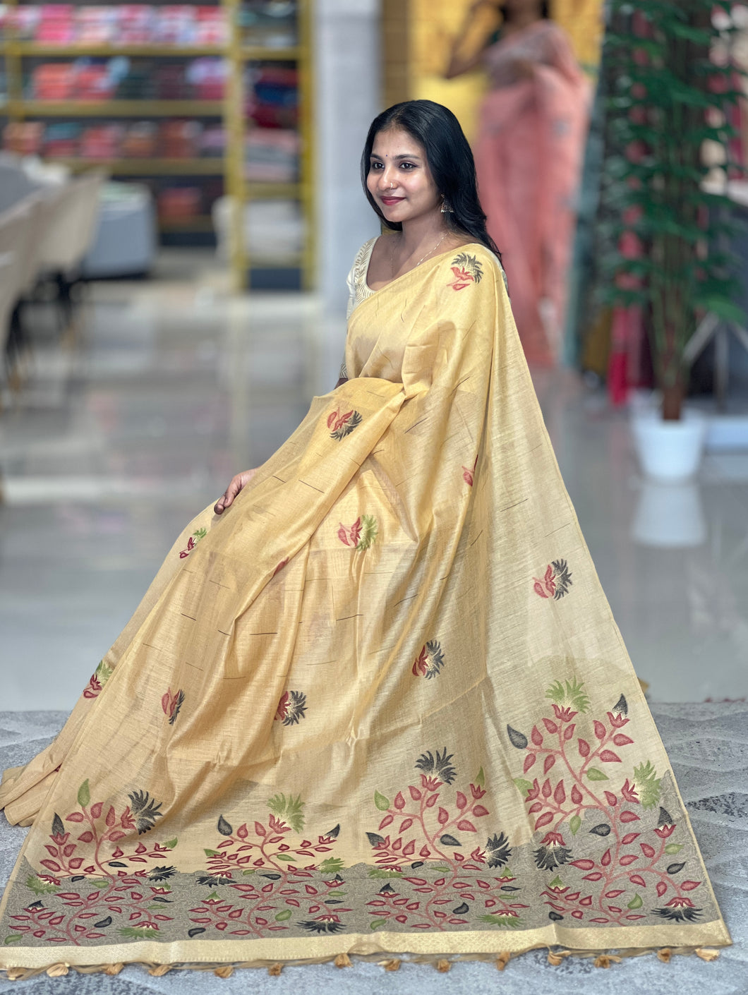 Floral Jamdani Weaving Pattern Chanderi Finish Saree | GMS183