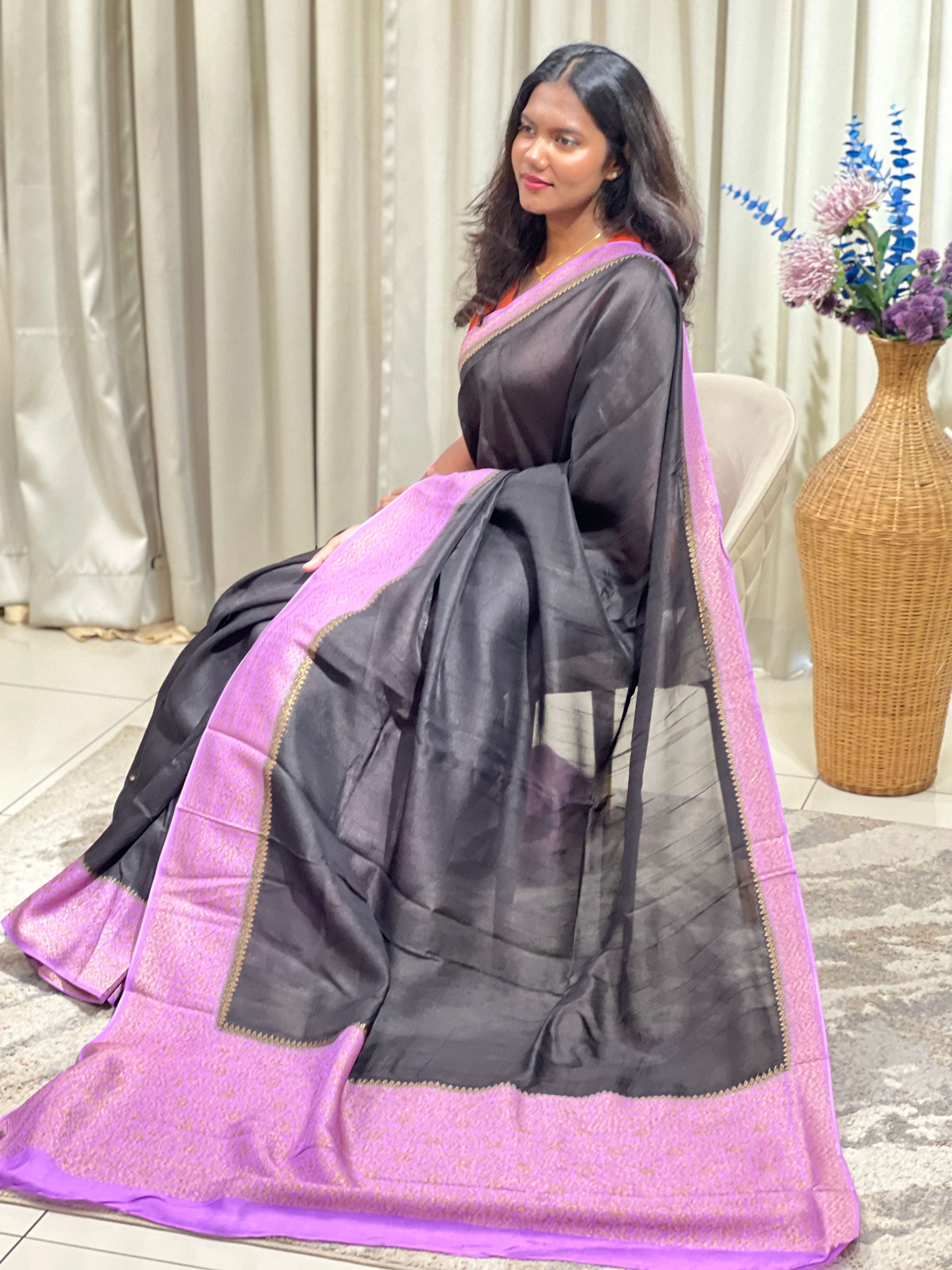 Contrast Border Pattern Semi Tussar Saree | RS104