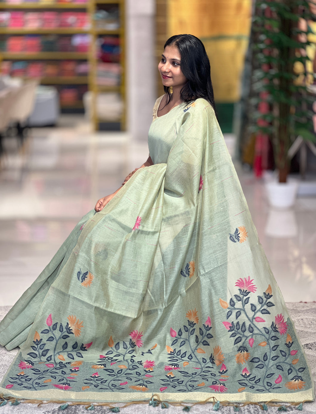 Floral Jamdani Weaving Pattern Chanderi Finish Saree | GMS184