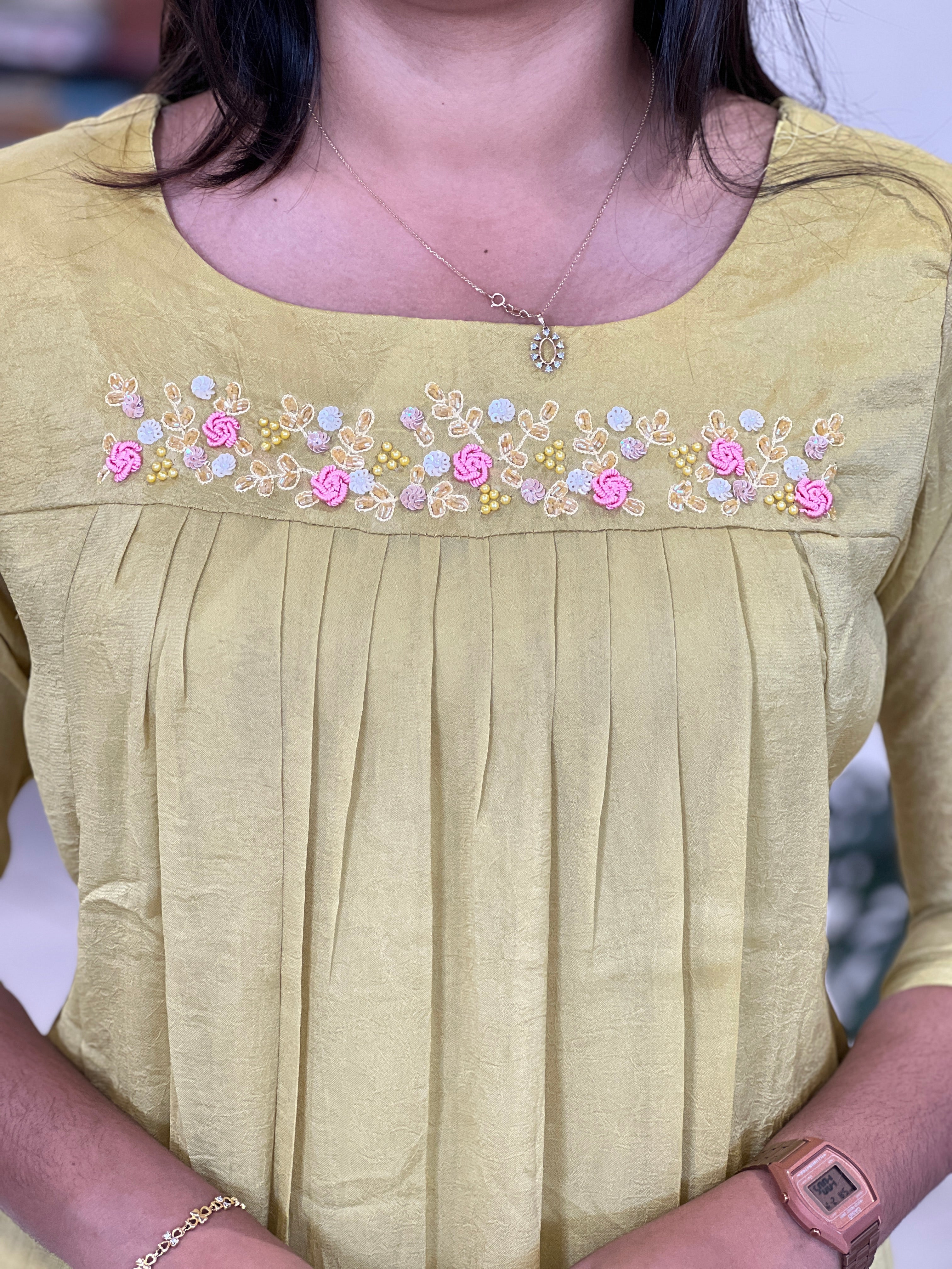 Machine Embroidery Detailed Crushed Silk Kurta | SRF176