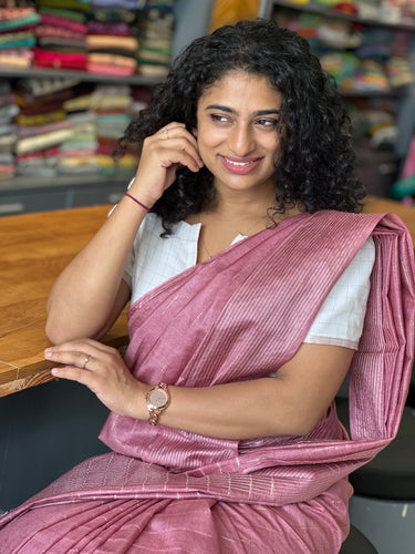 Stripe Patterned Bhagalpuri Linen Saree | SK428