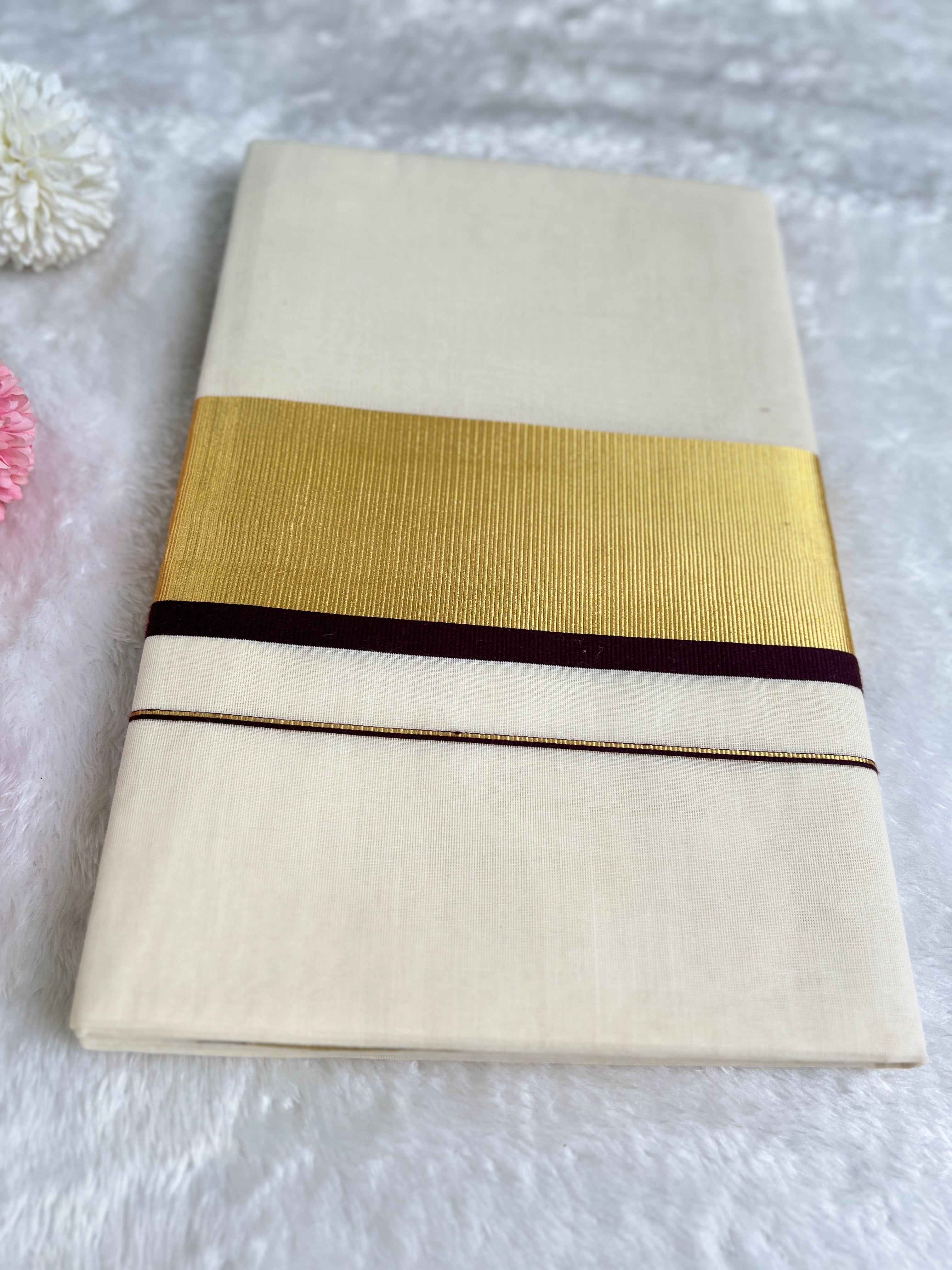 Golden Kasavu Pattern Border Kerala Cotton Saree | GAT490