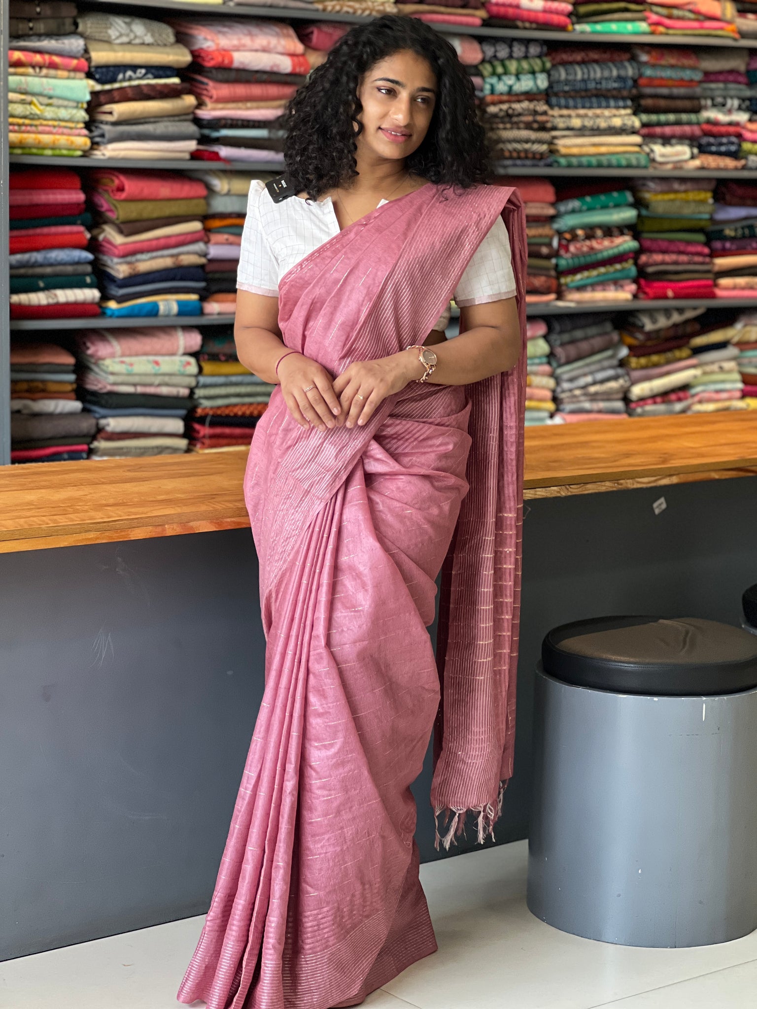 Linen saree with outlet designer blouse