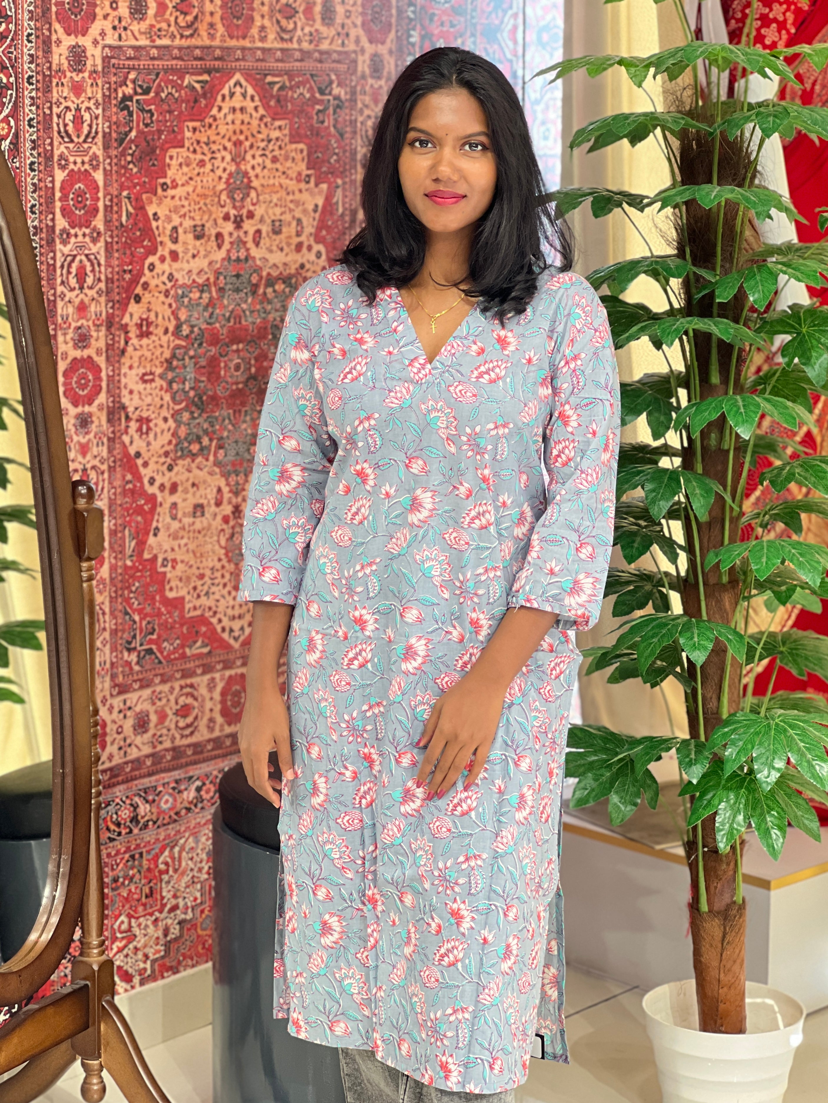 Floral Printed Cotton Kurta | DNT737