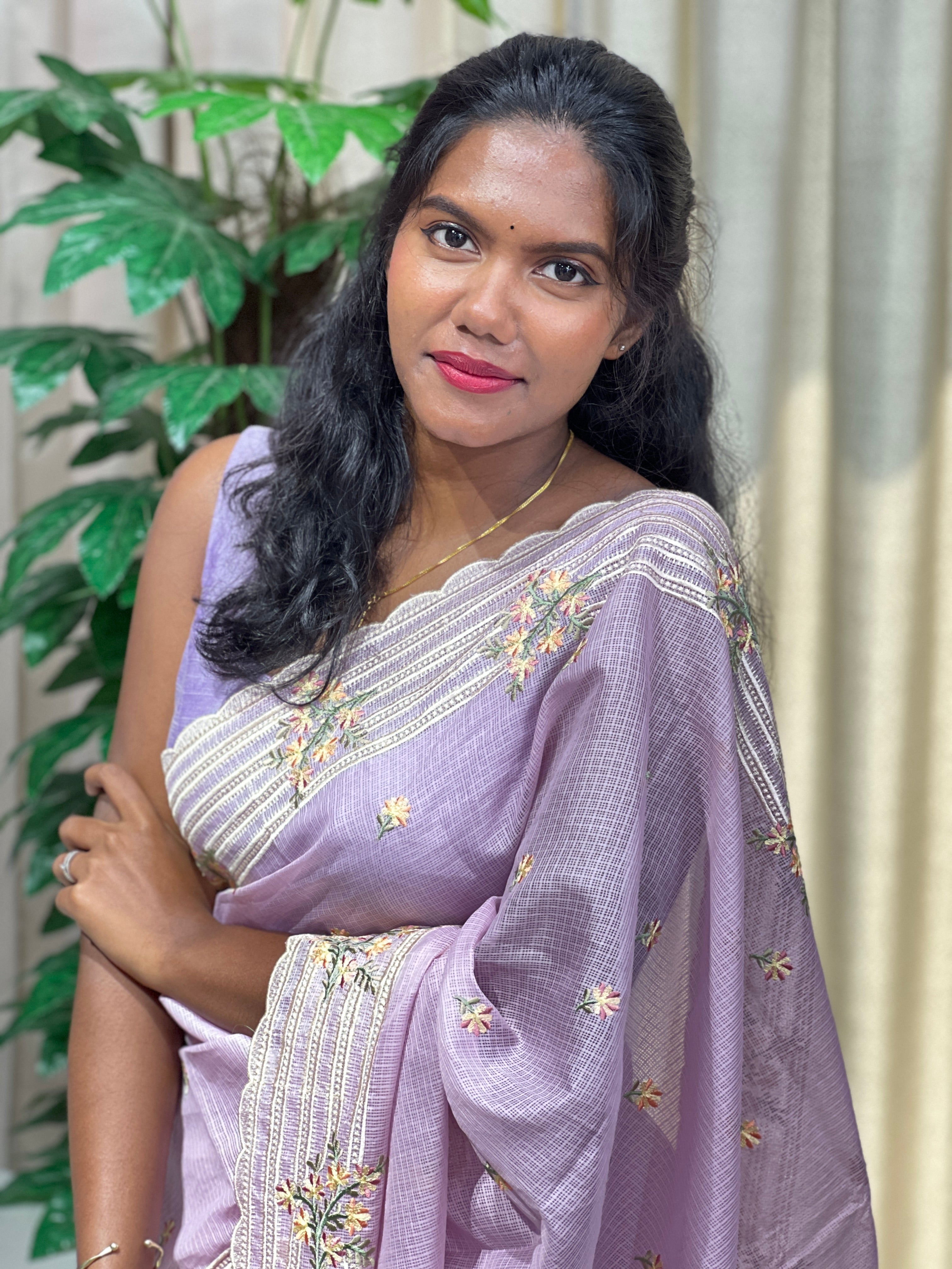 Floral Embroidery Detailed Silky Kota Saree | BLD1996