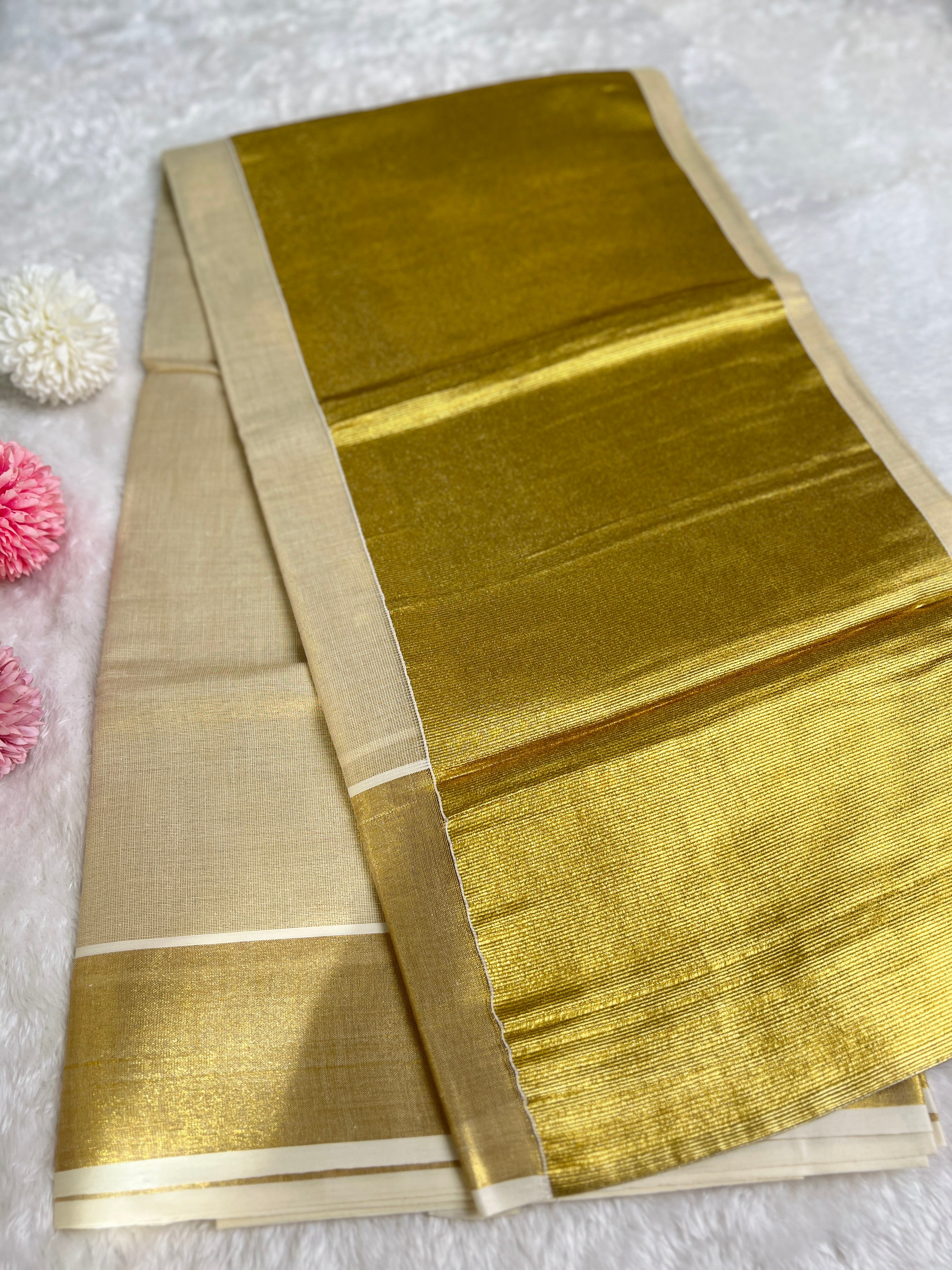Golden Kasavu Pattern Tissue Saree | GAT480