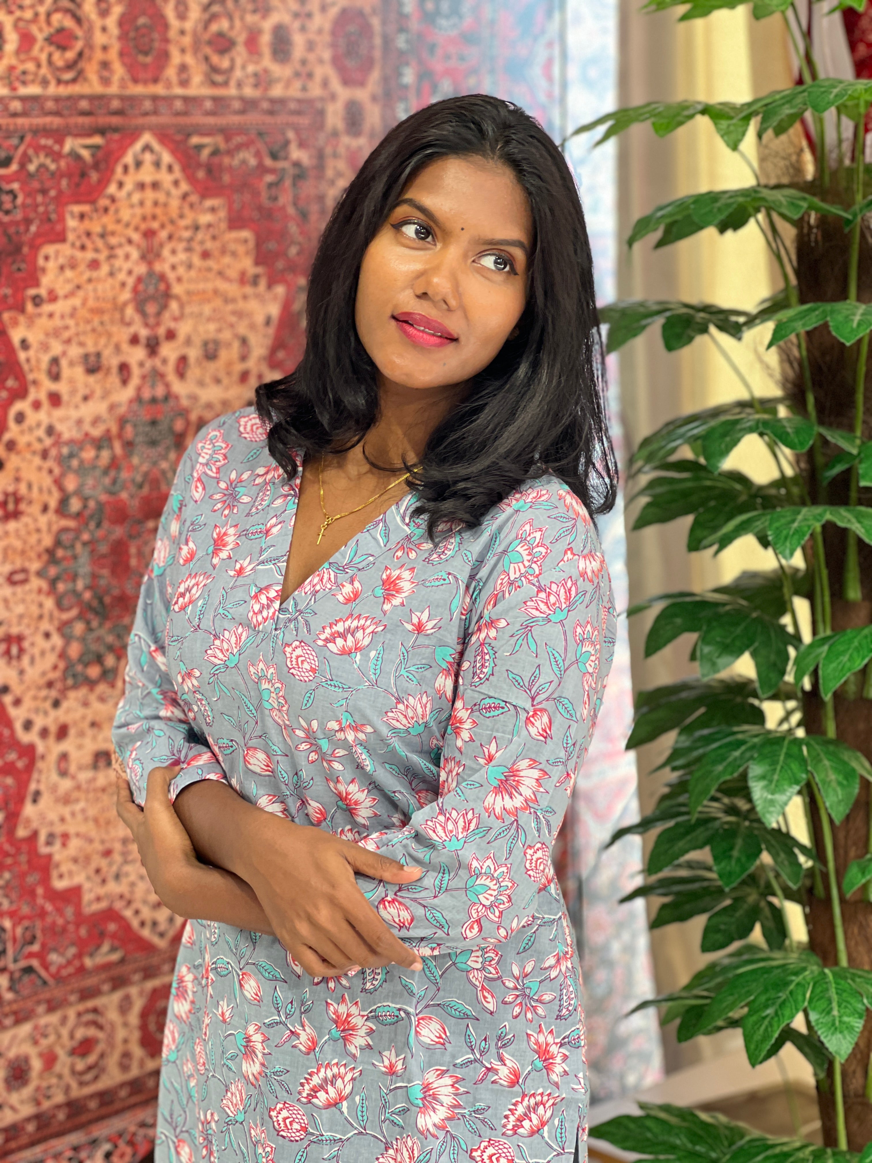 Floral Printed Cotton Kurta | DNT737