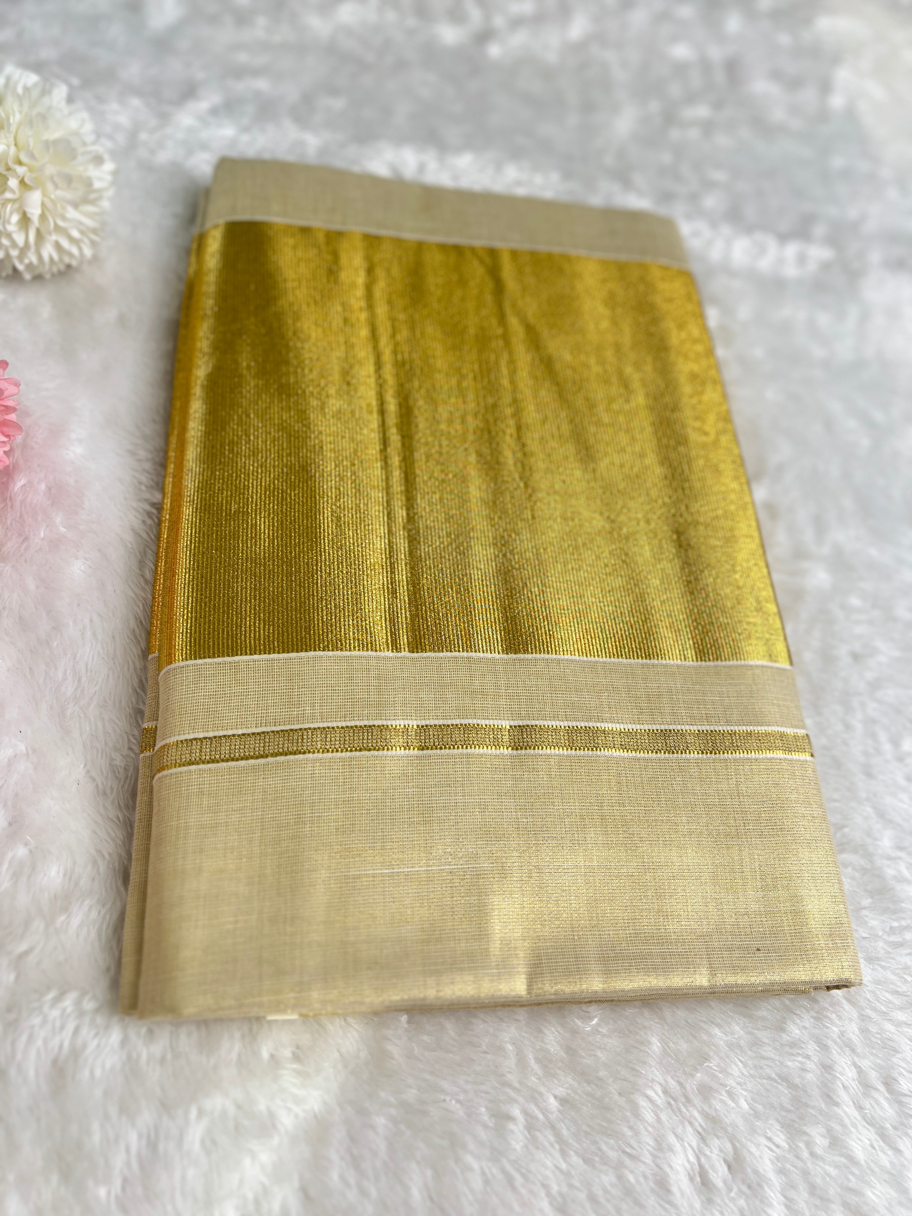 Golden Kasavu Pattern Tissue Saree | GAT481